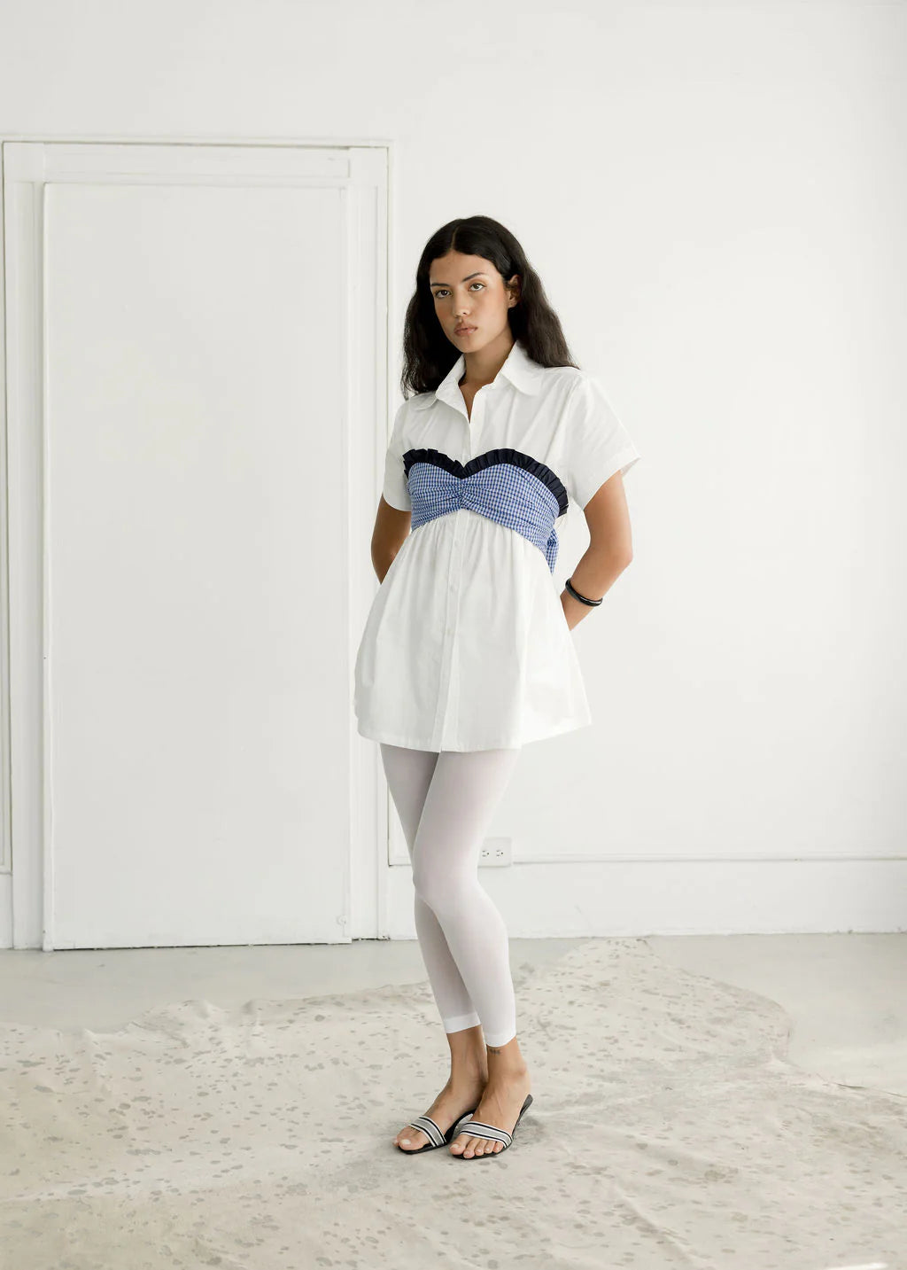 Charli Top - Ocean Gingham/White