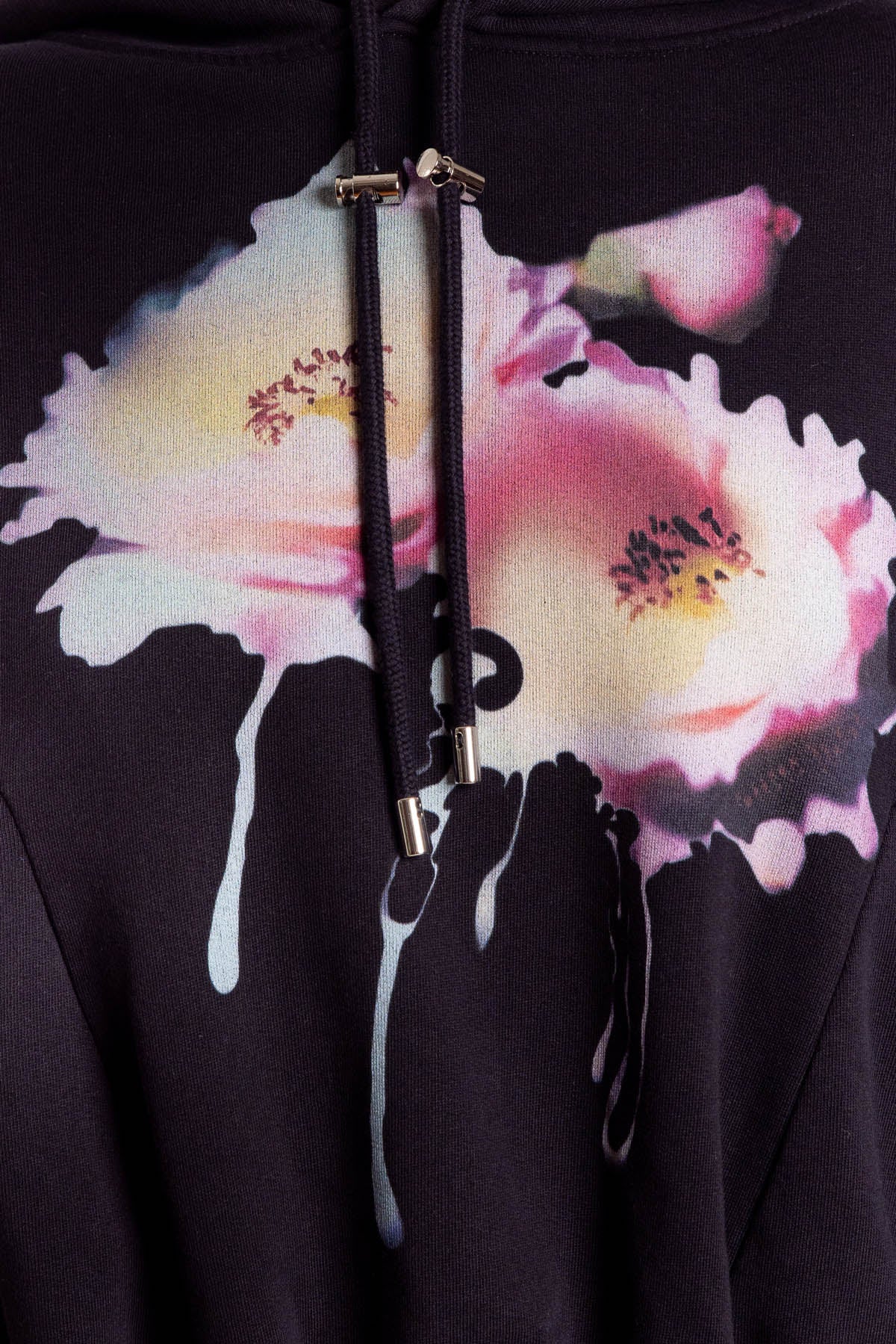 Gathered Hoodie - Black Flower Dream