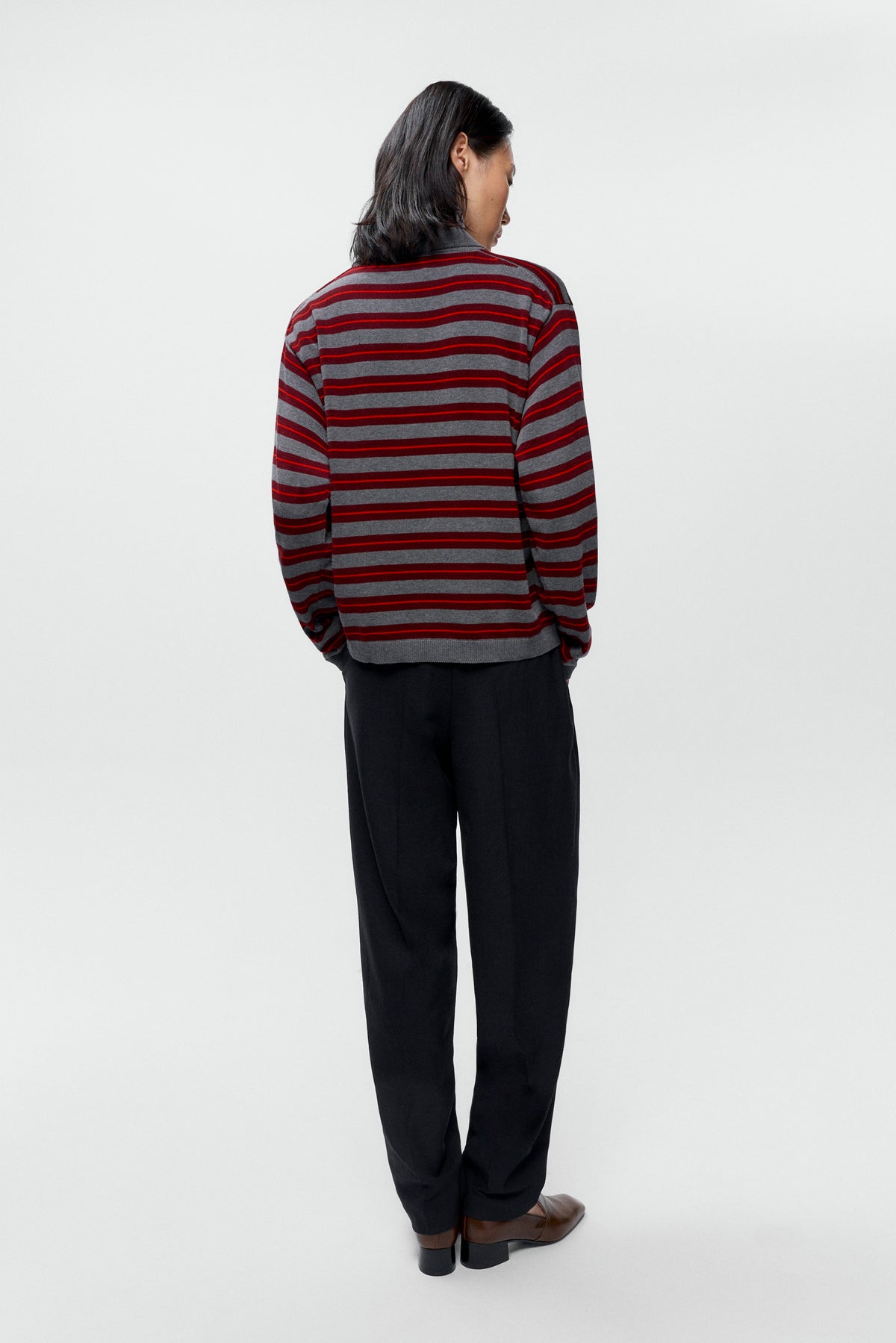 Organic Cotton Striped Polo - Red & Grey