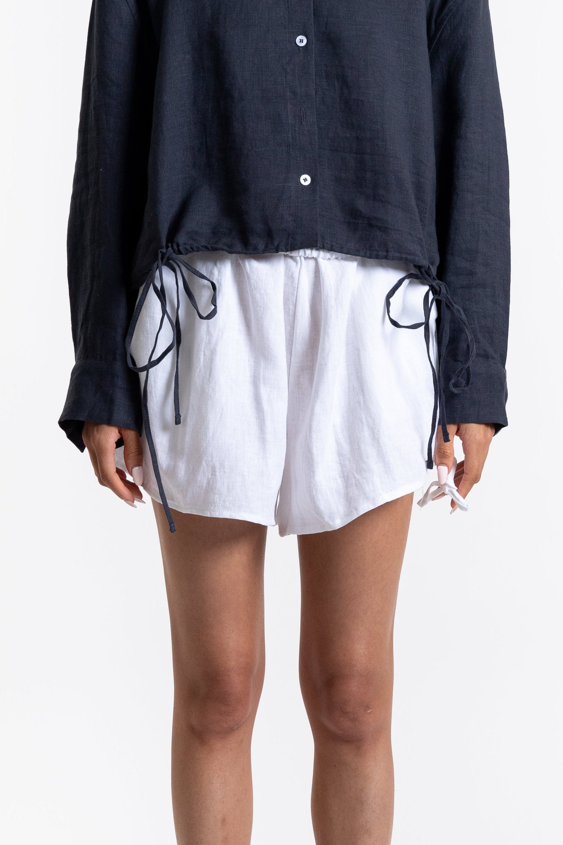Side Tie Shorts - White