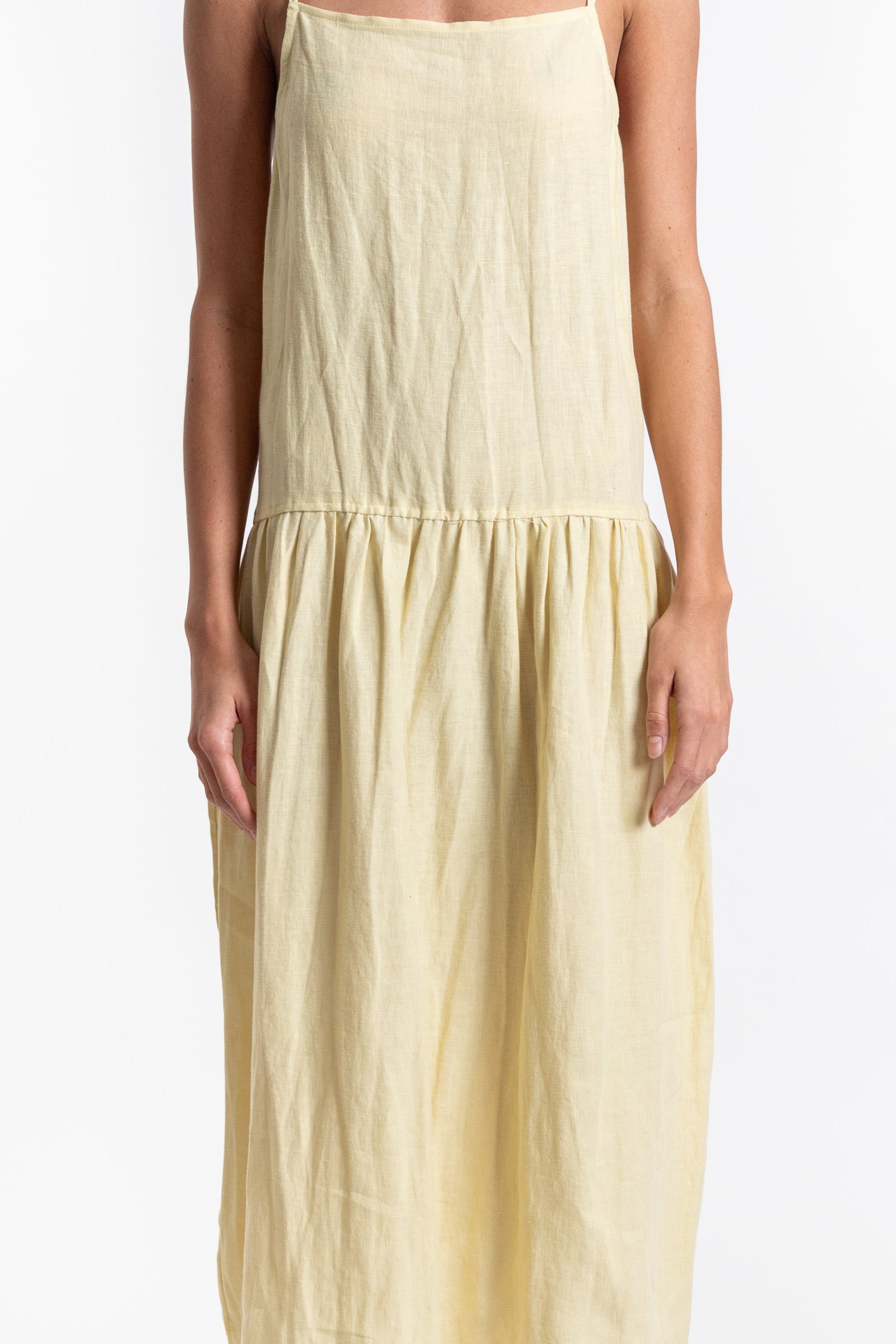 Gathered Halter Dress - Butter Yellow