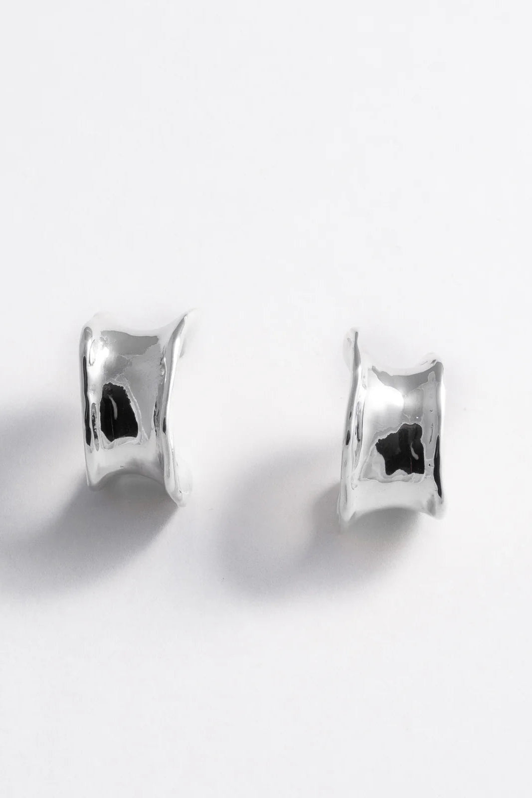 Pair of silver earrings on a white background