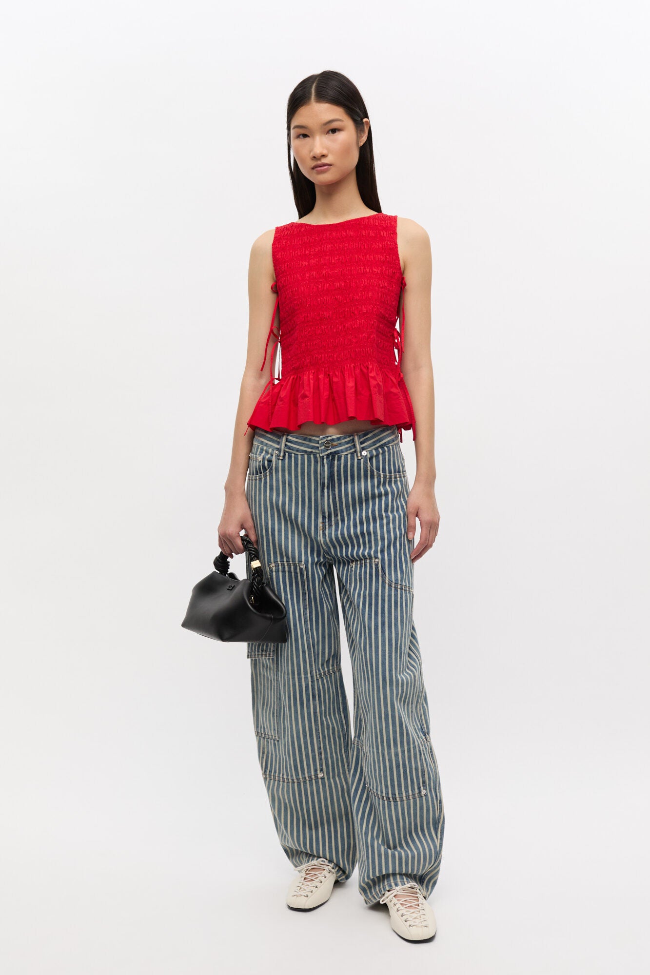 Cotton Poplin Smock Tie String Top - Racing Red