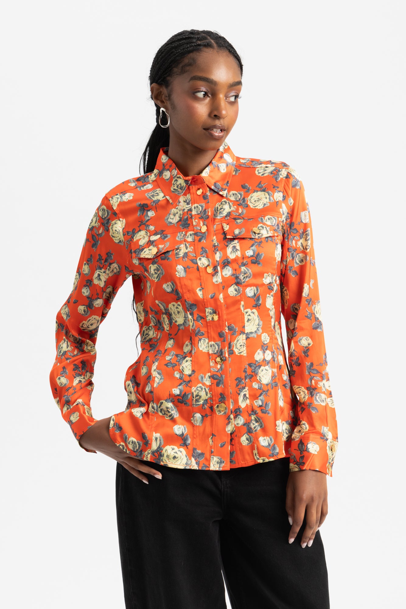 Printed Satin Shirt - Poinciana