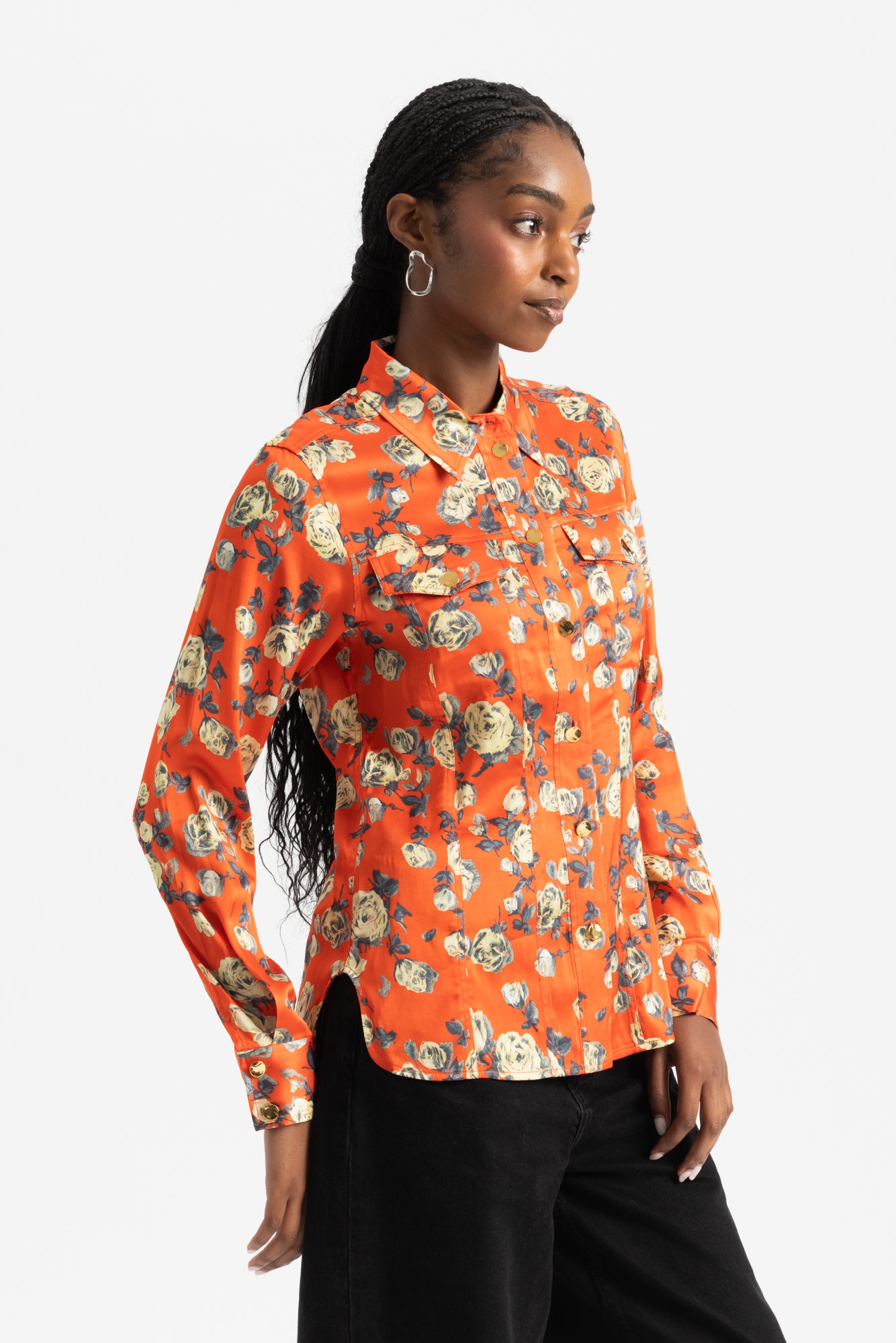 Printed Satin Shirt - Poinciana