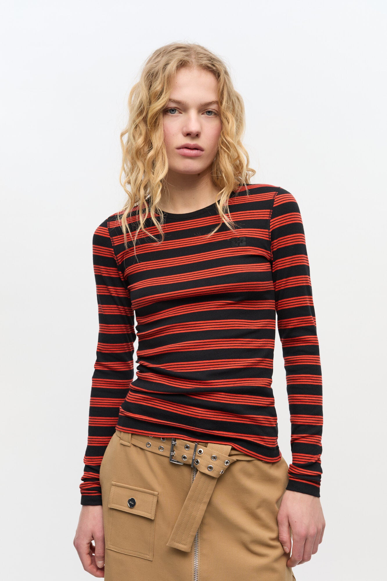 Soft Cotton Rib Striped Long Sleeve - Red Alert