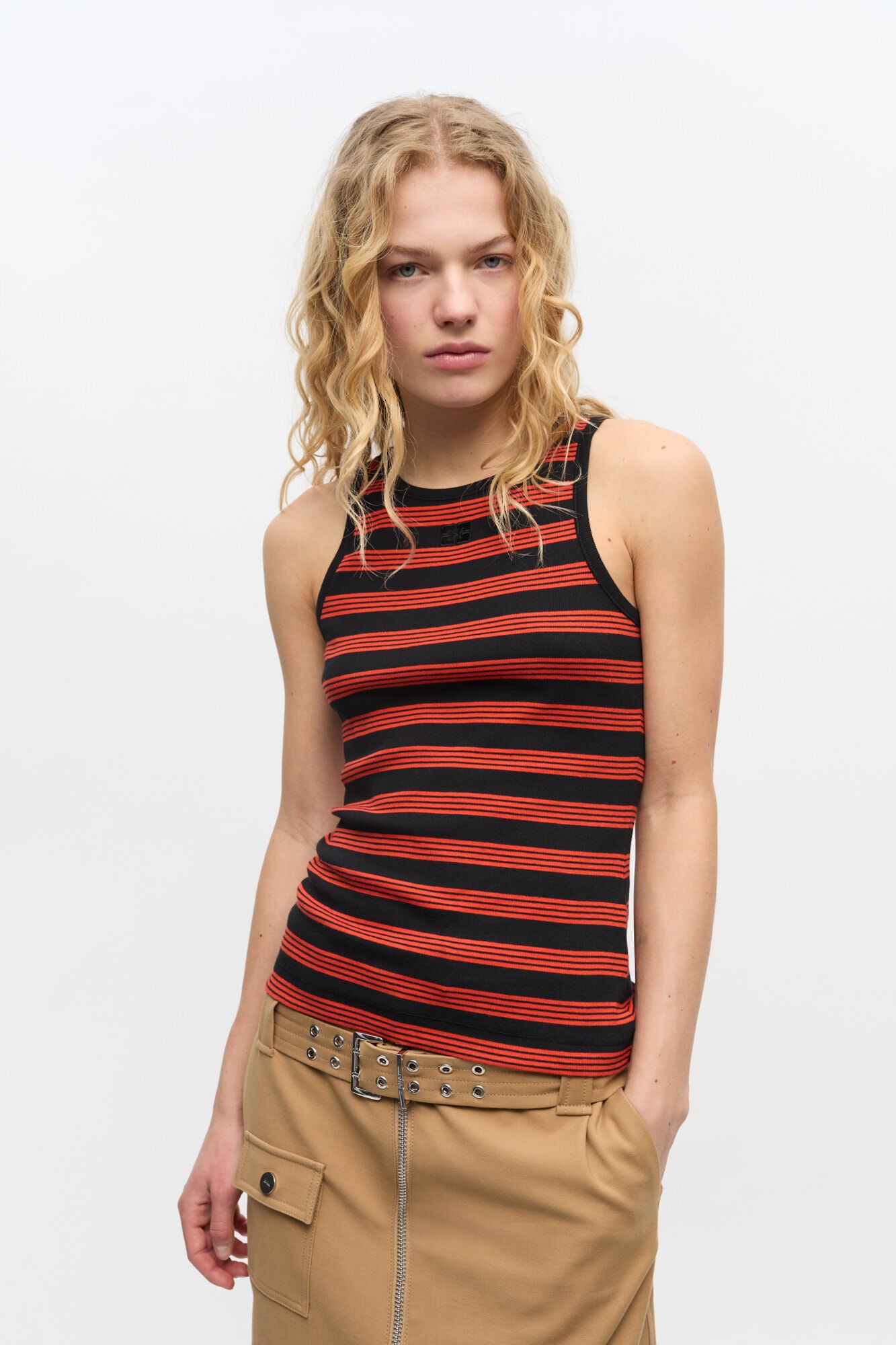 Soft Cotton Rib Striped Tank Top - Red Alert