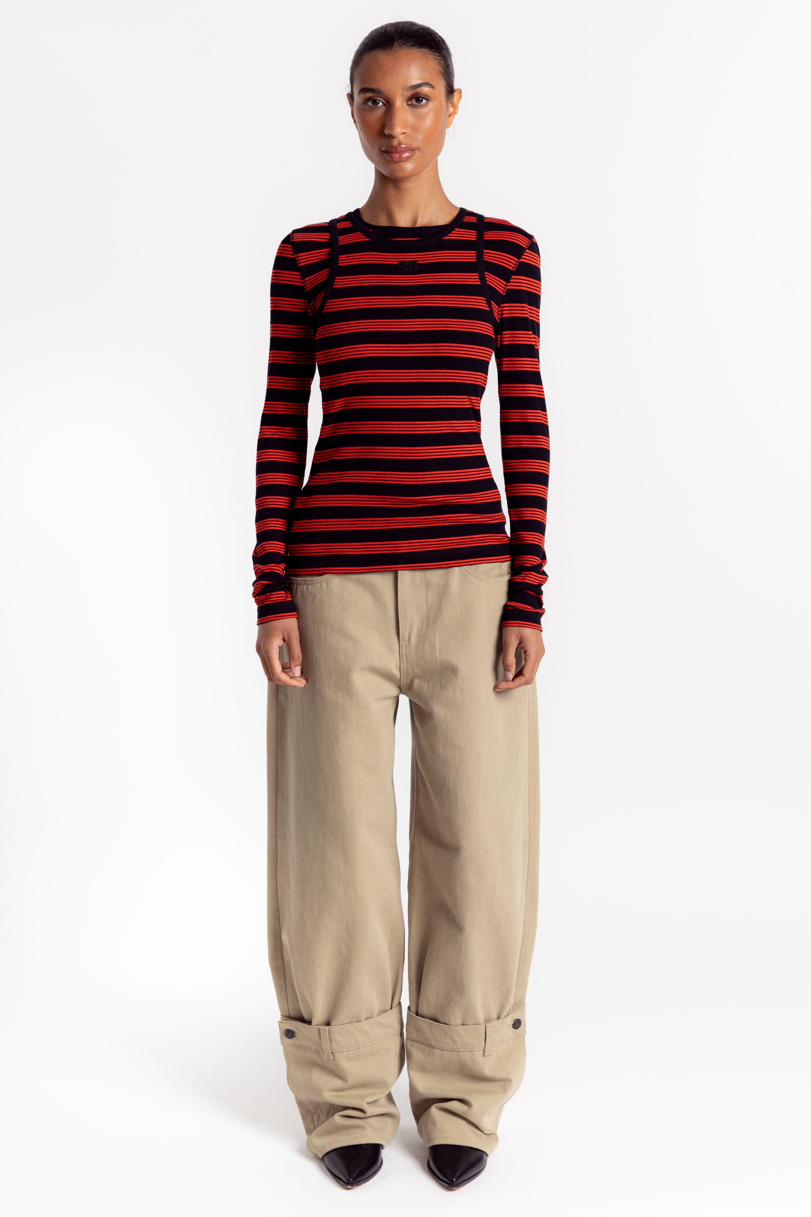 Soft Cotton Rib Striped Long Sleeve - Red Alert