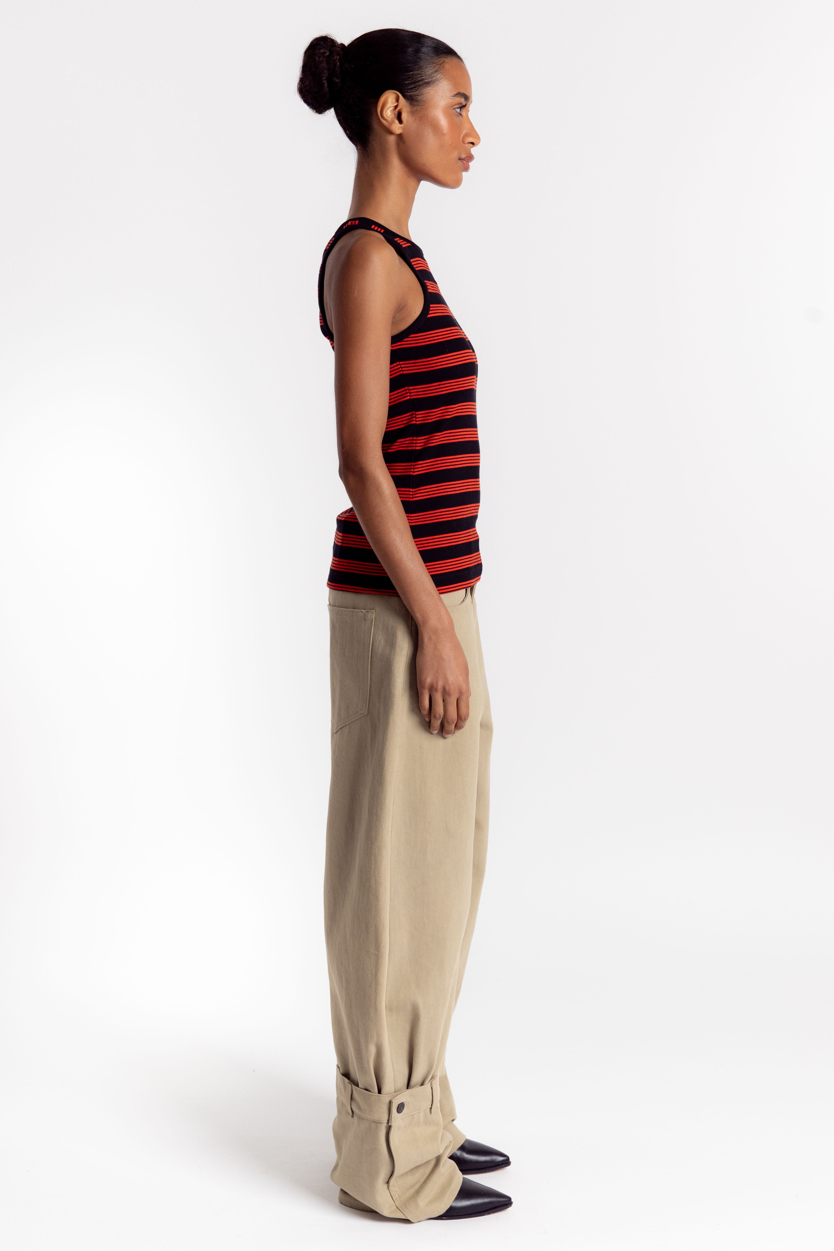 Soft Cotton Rib Striped Tank Top - Red Alert