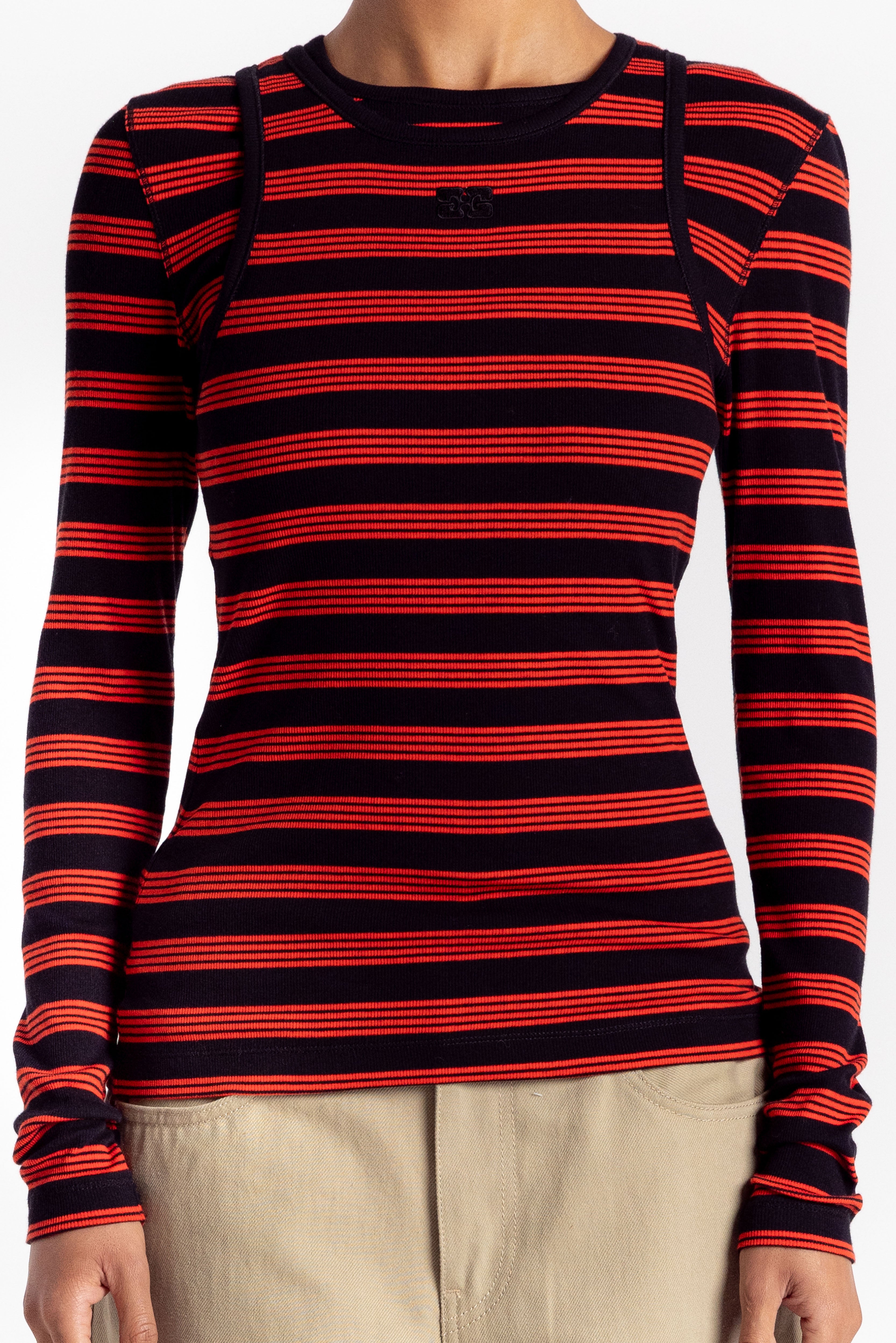 Soft Cotton Rib Striped Tank Top - Red Alert