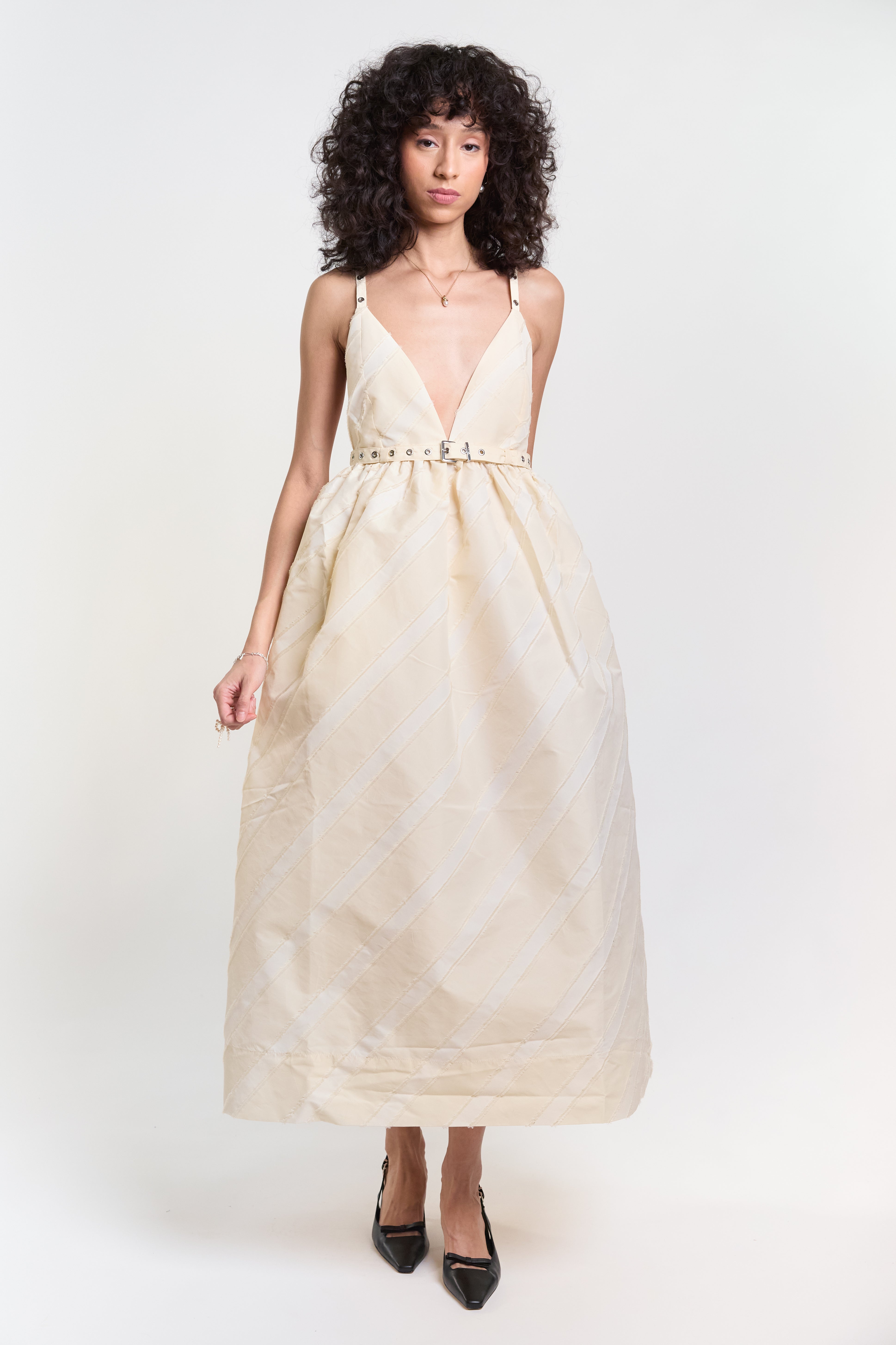 Taffeta Strap Dress - Egret