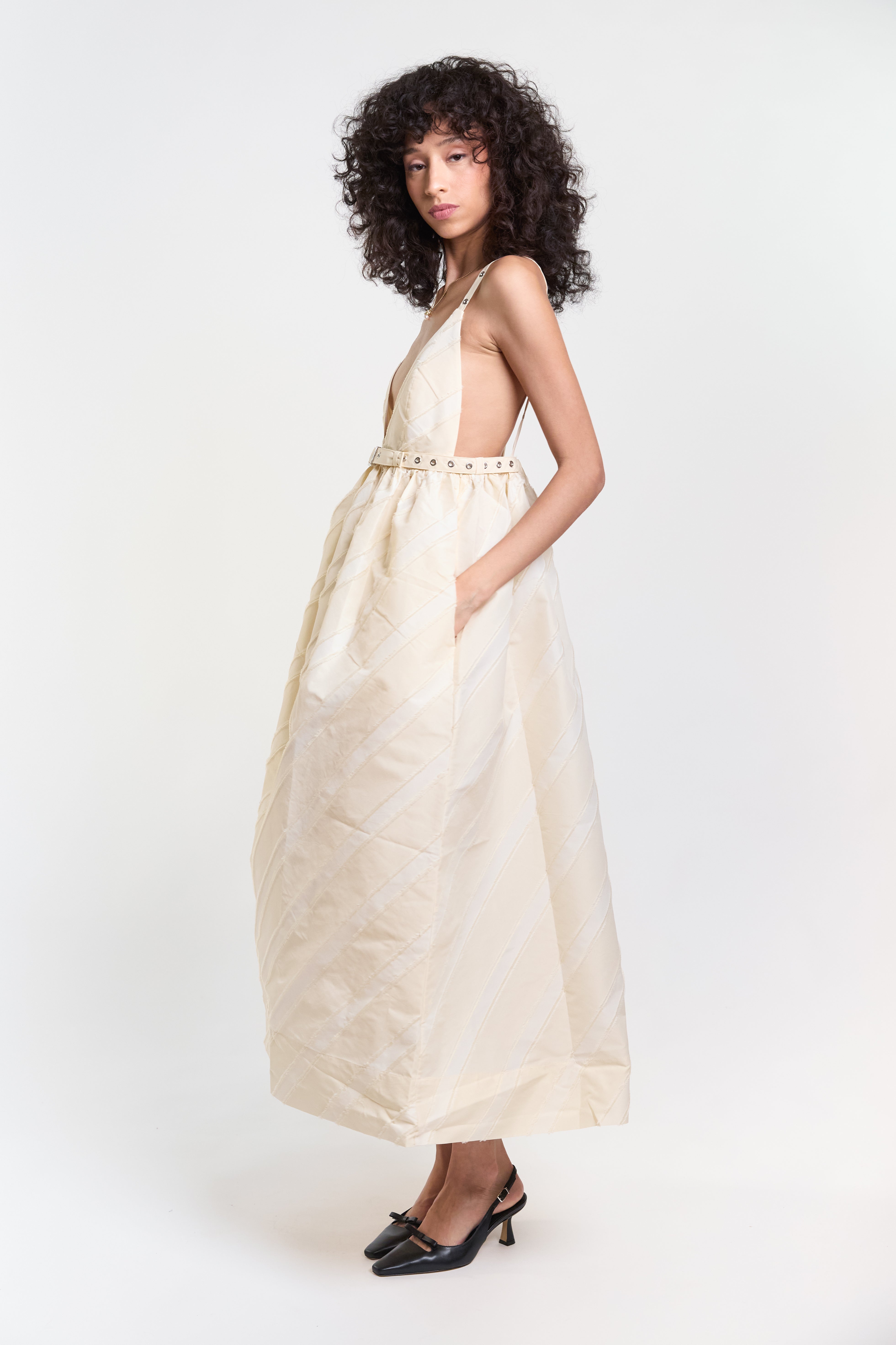 Taffeta Strap Dress - Egret