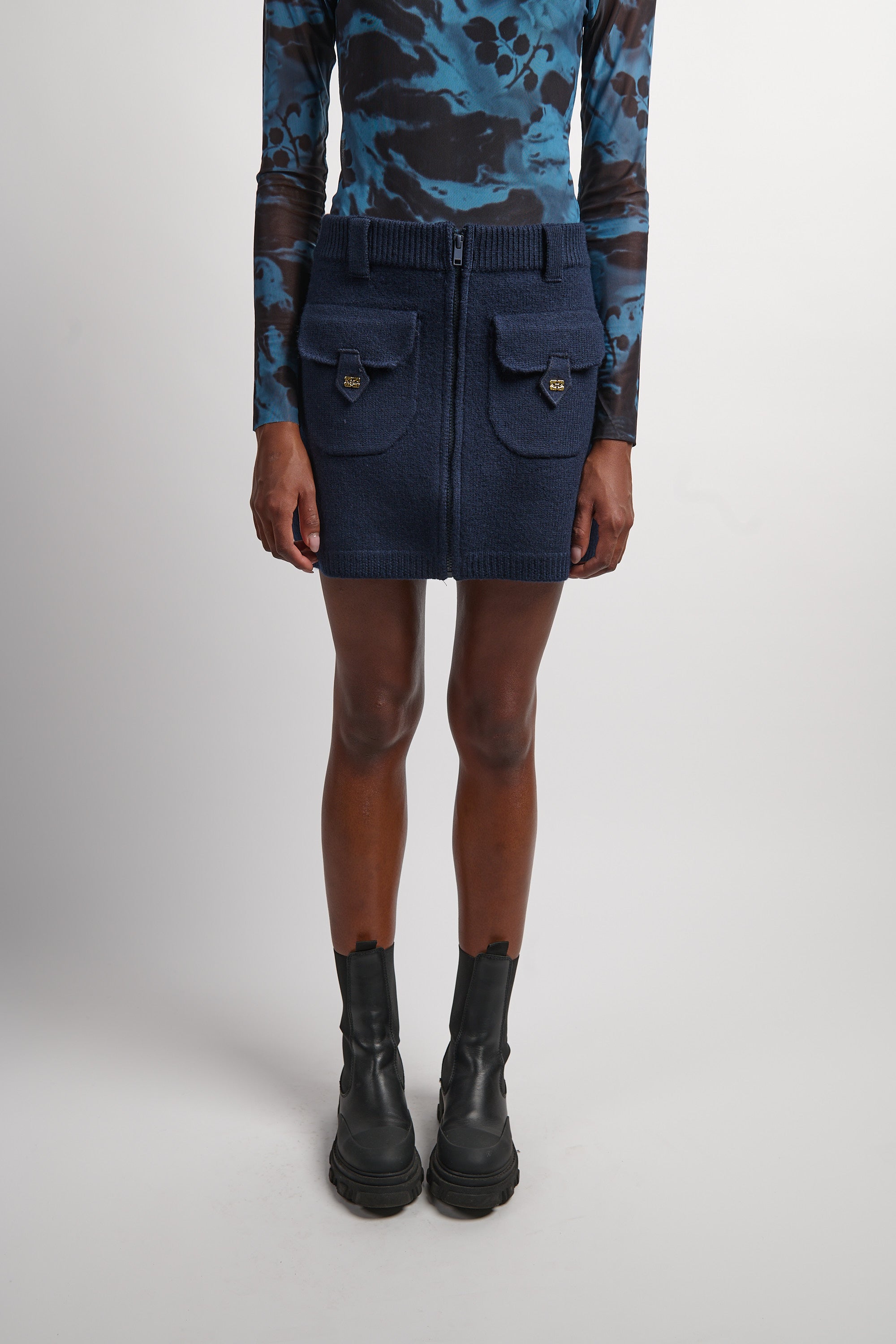 Boiled Wool Mini Skirt - Sky Captain