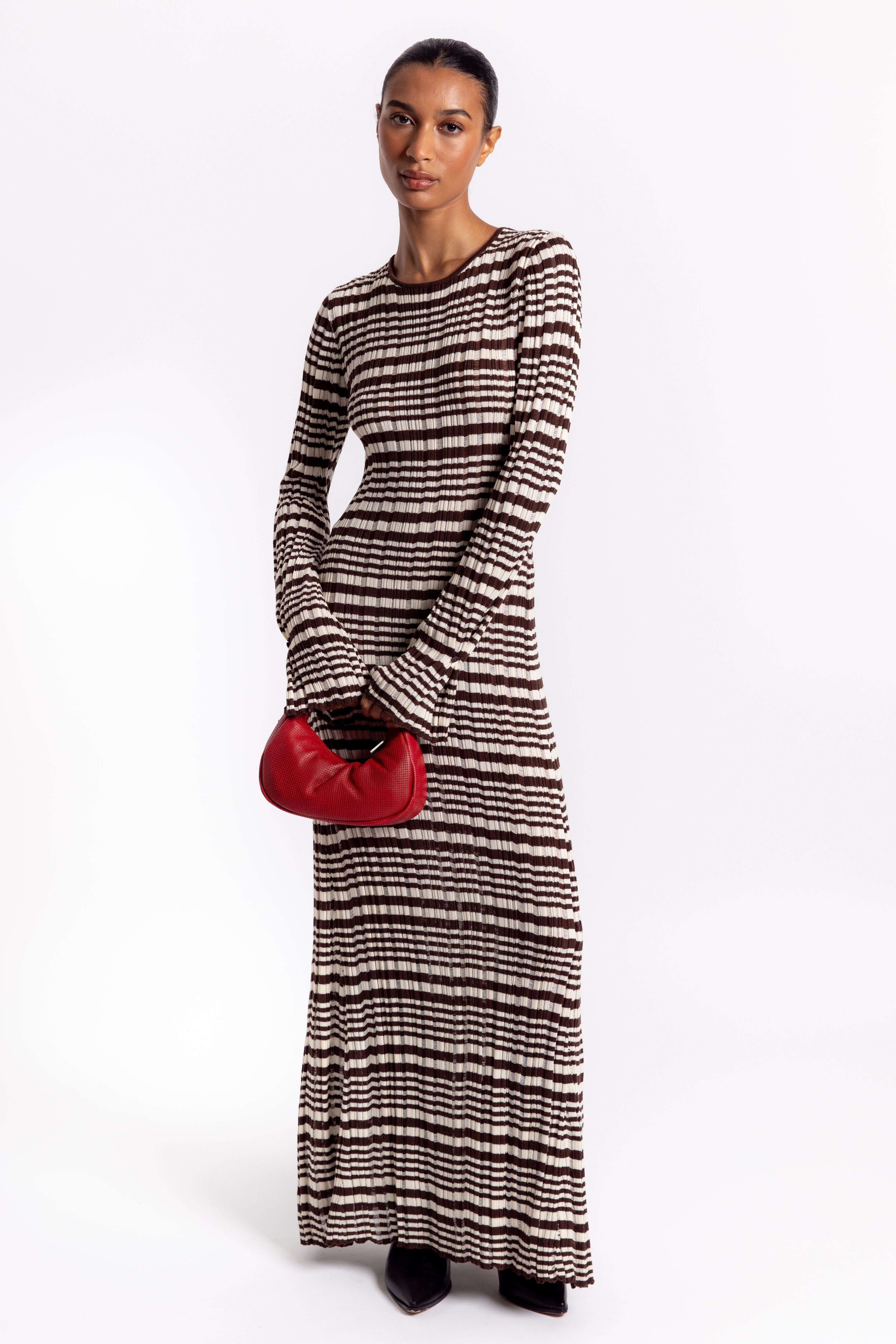Rib Stripe Dress - Brown Mix