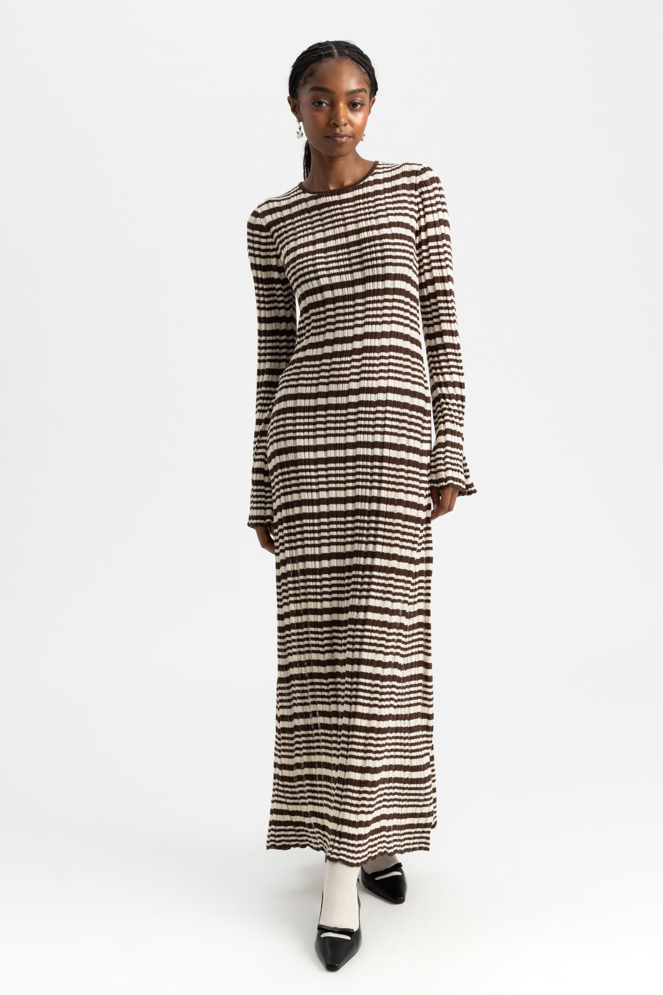 Rib Stripe Dress - Brown Mix