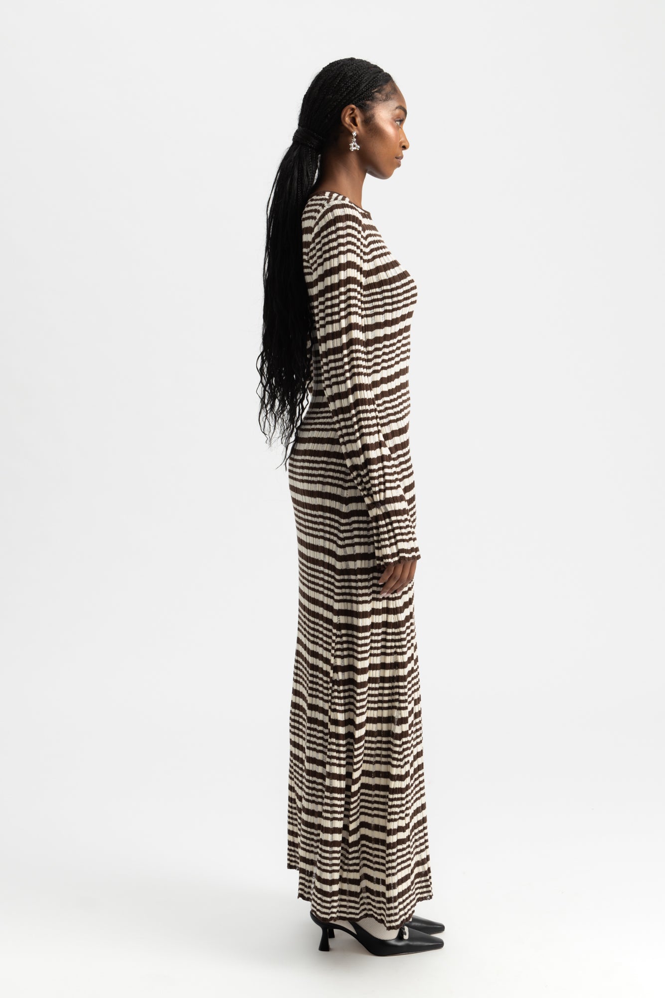 Rib Stripe Dress - Brown Mix