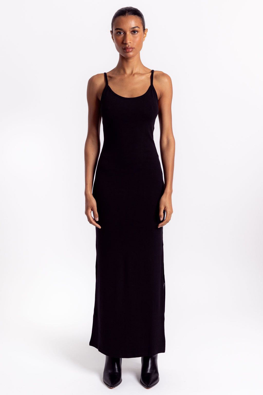 Soft Knit Maxi Slip Dress Black XS