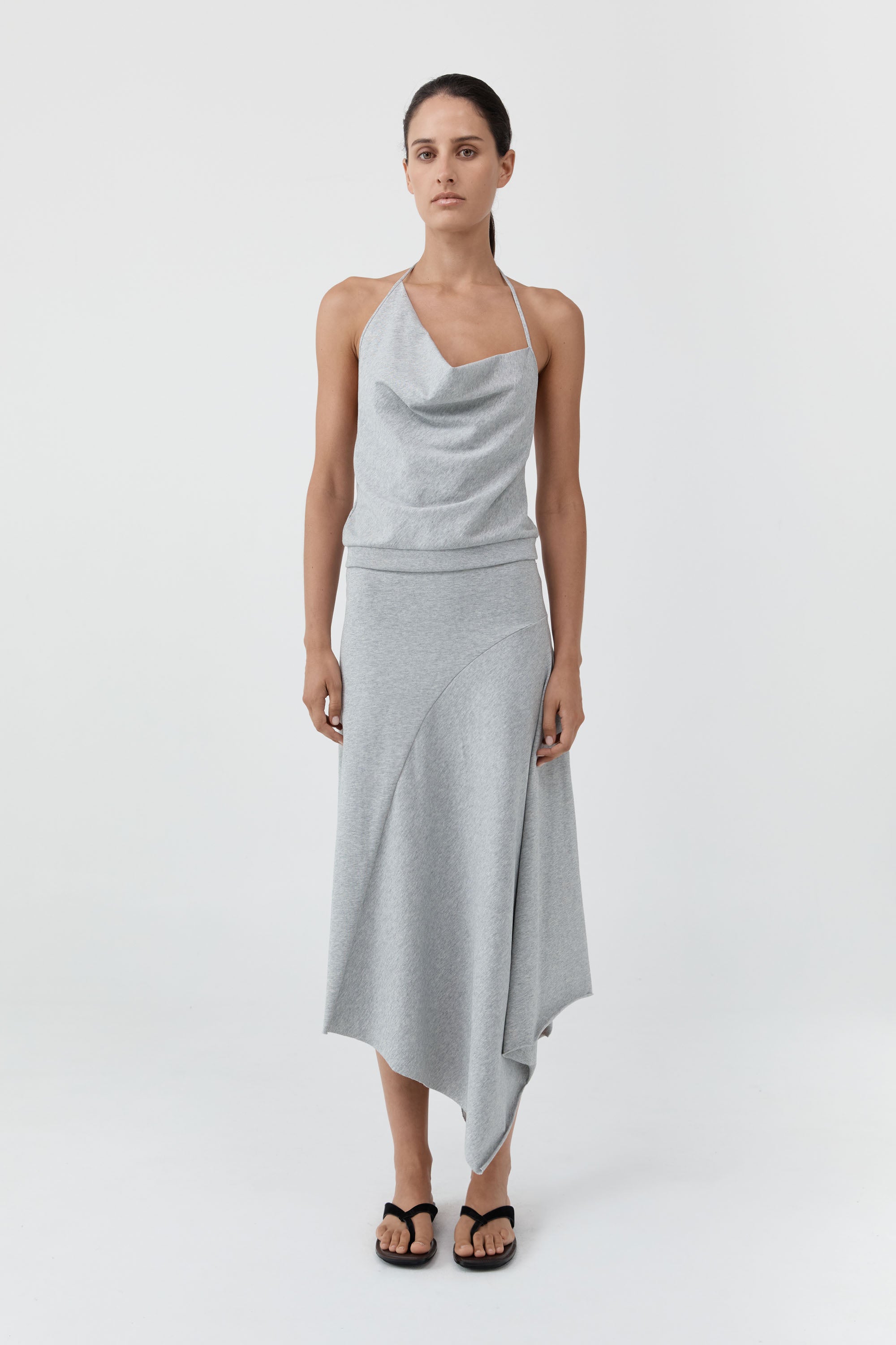 Asymmetrical Drape Skirt - Light Grey Marle
