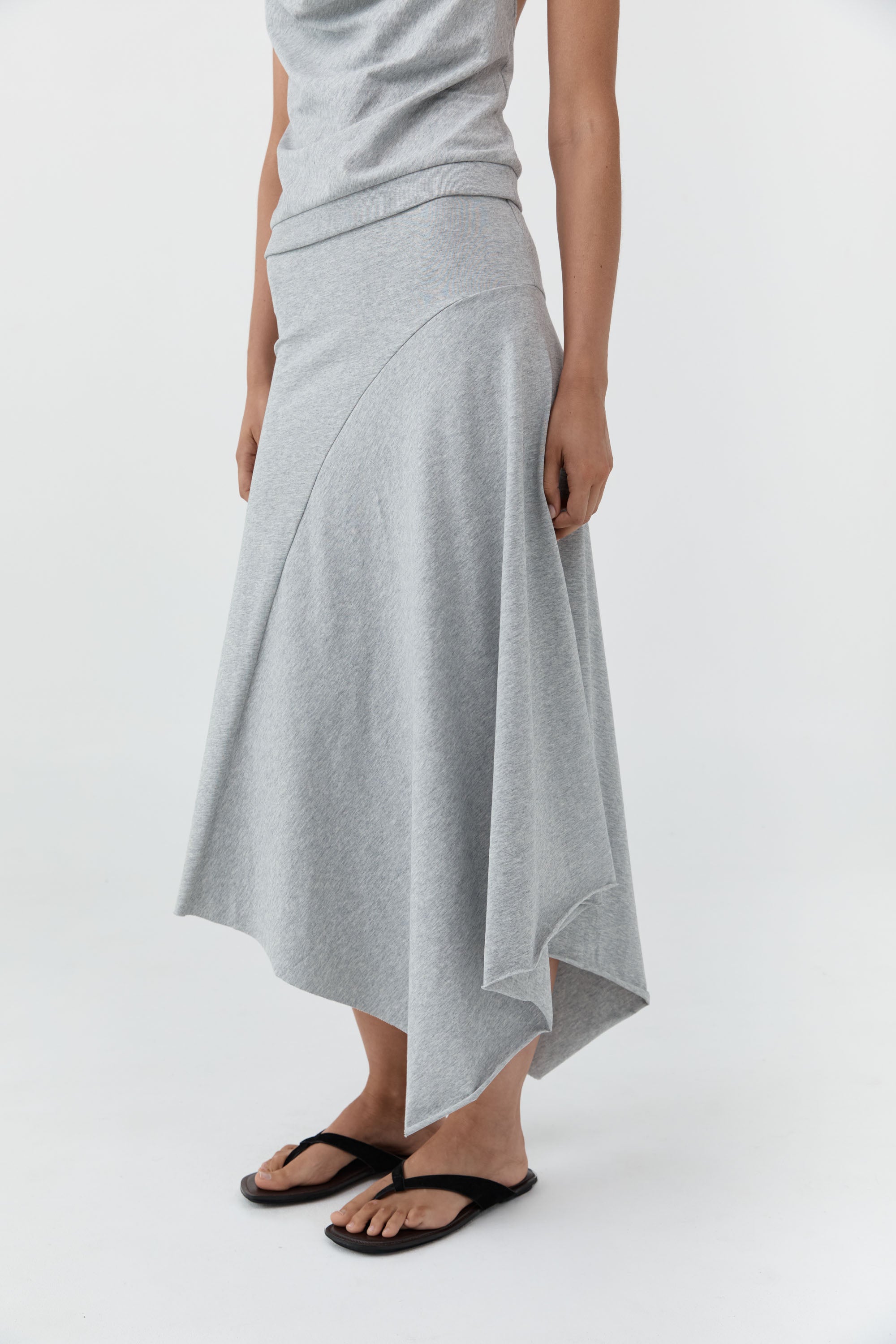 Asymmetrical Drape Skirt - Light Grey Marle