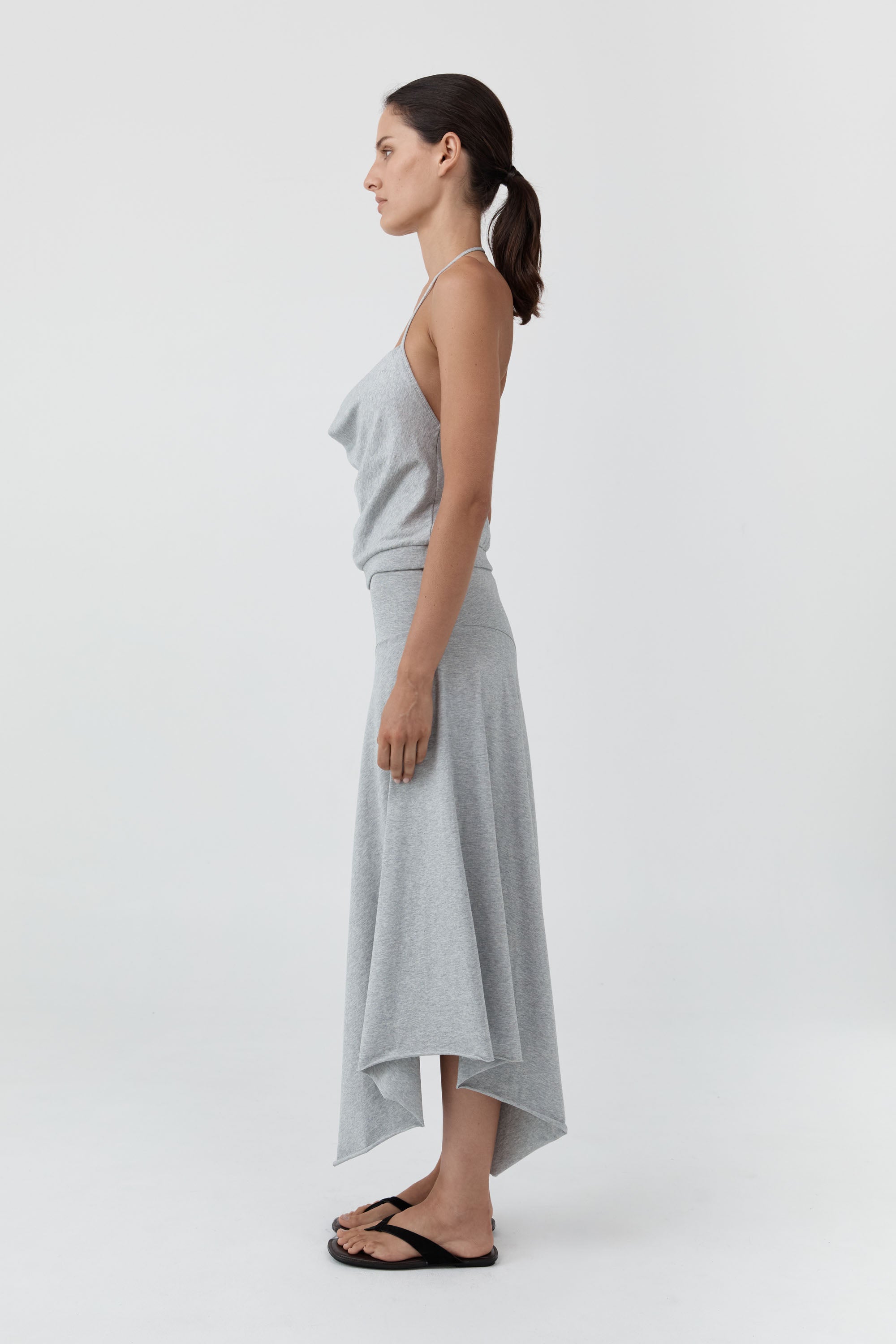 Asymmetrical Drape Skirt - Light Grey Marle
