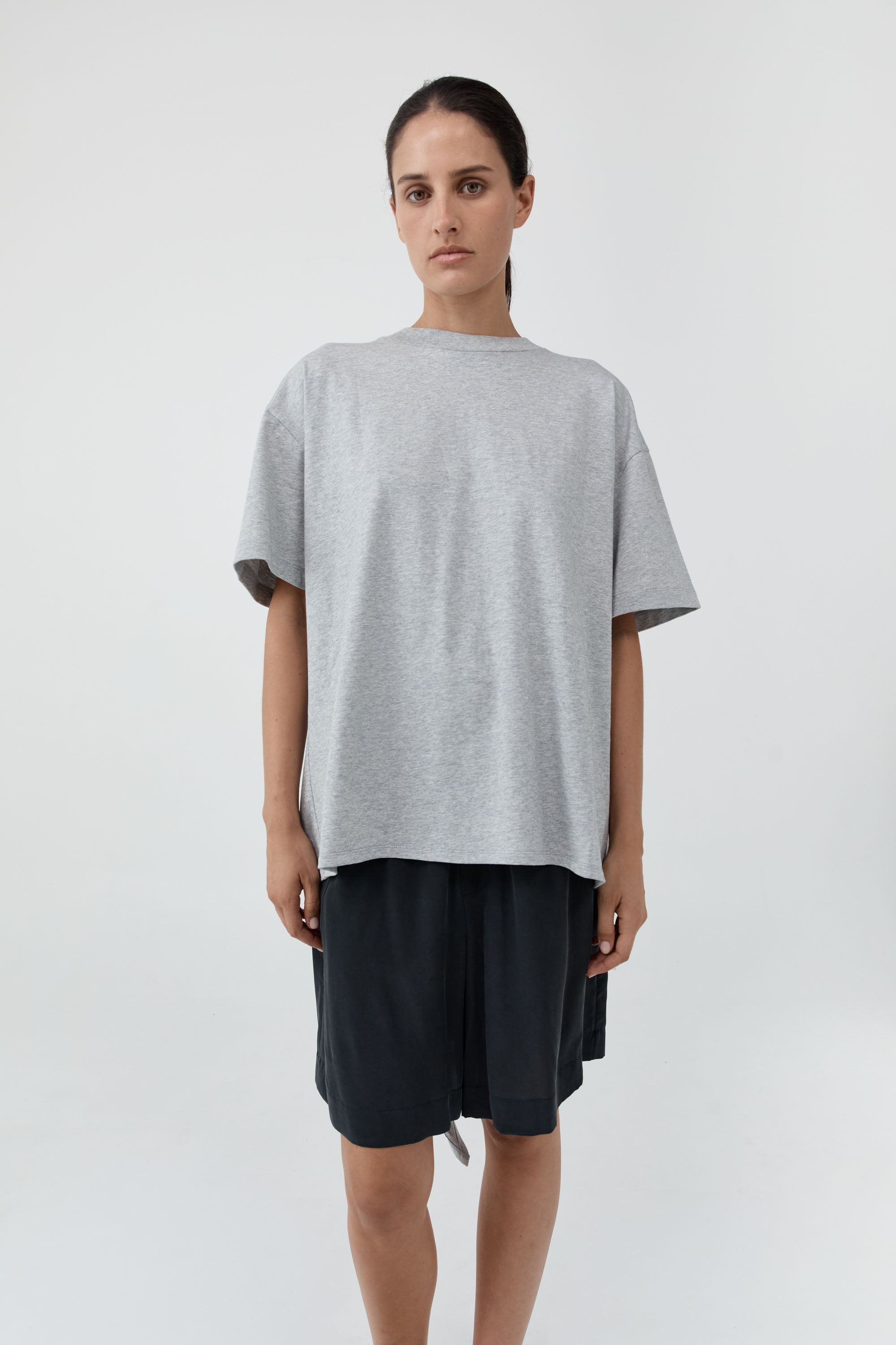 Cotton Jersey Split Back Tee - Light Grey Marle