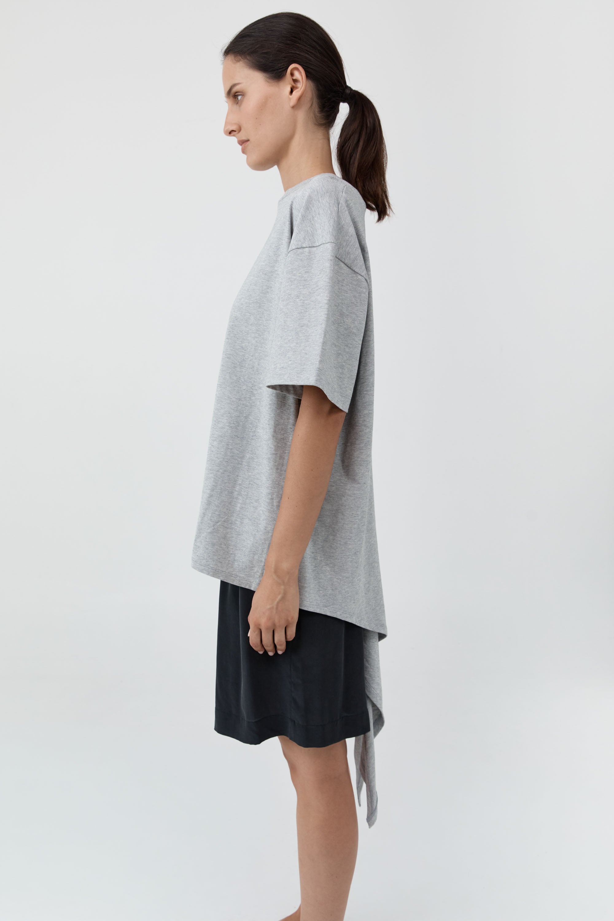 Cotton Jersey Split Back Tee - Light Grey Marle