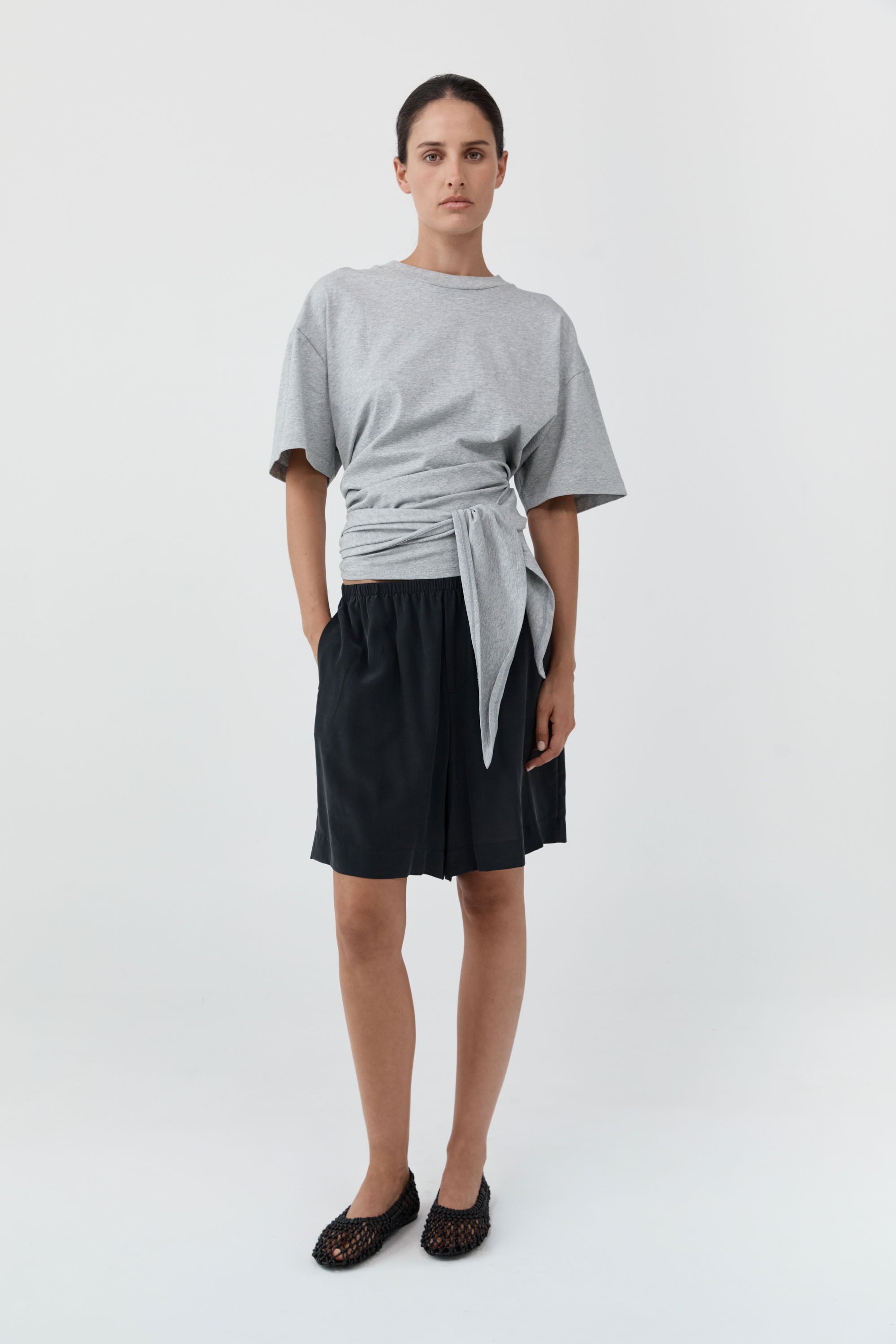 Cotton Jersey Split Back Tee - Light Grey Marle