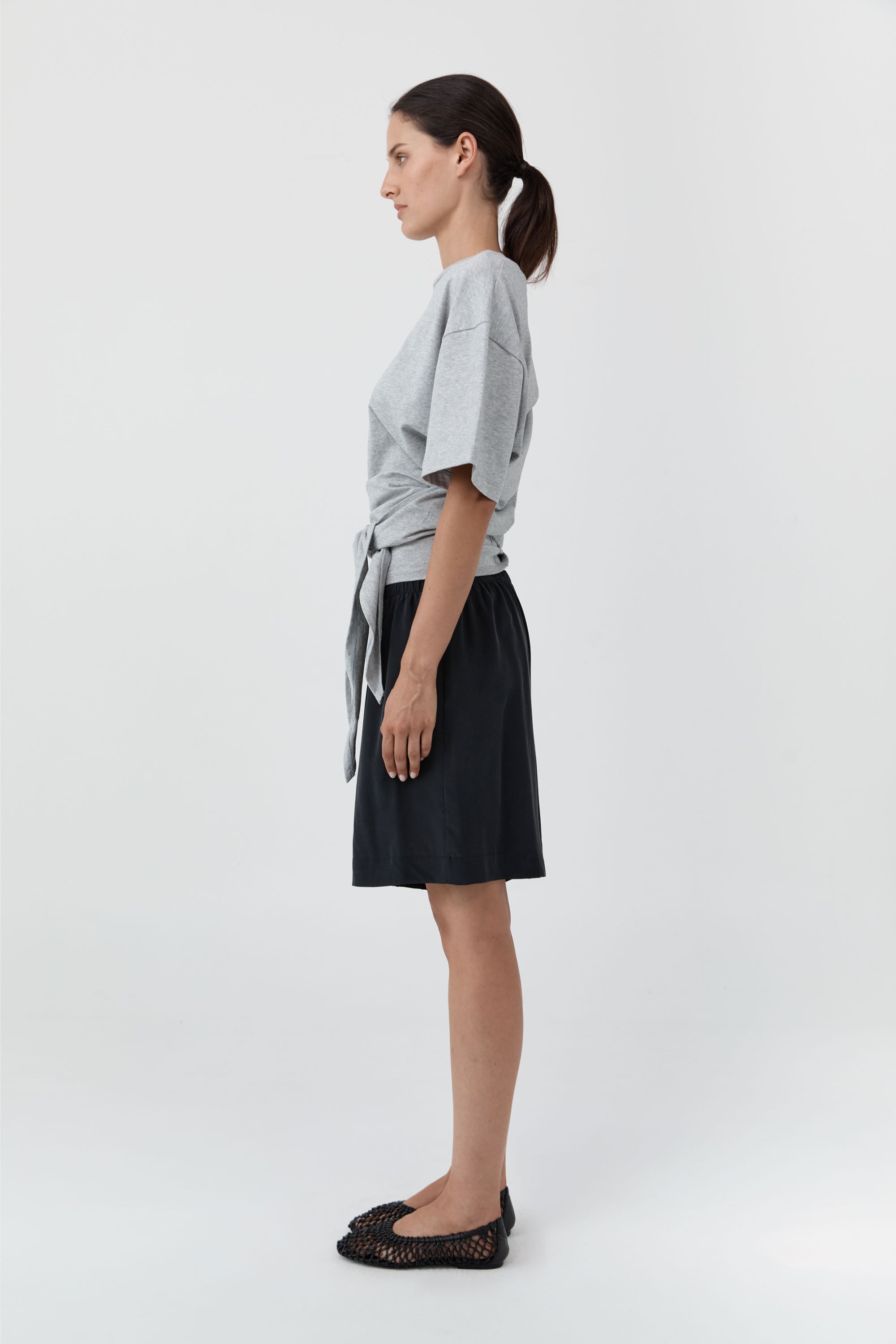 Cotton Jersey Split Back Tee - Light Grey Marle