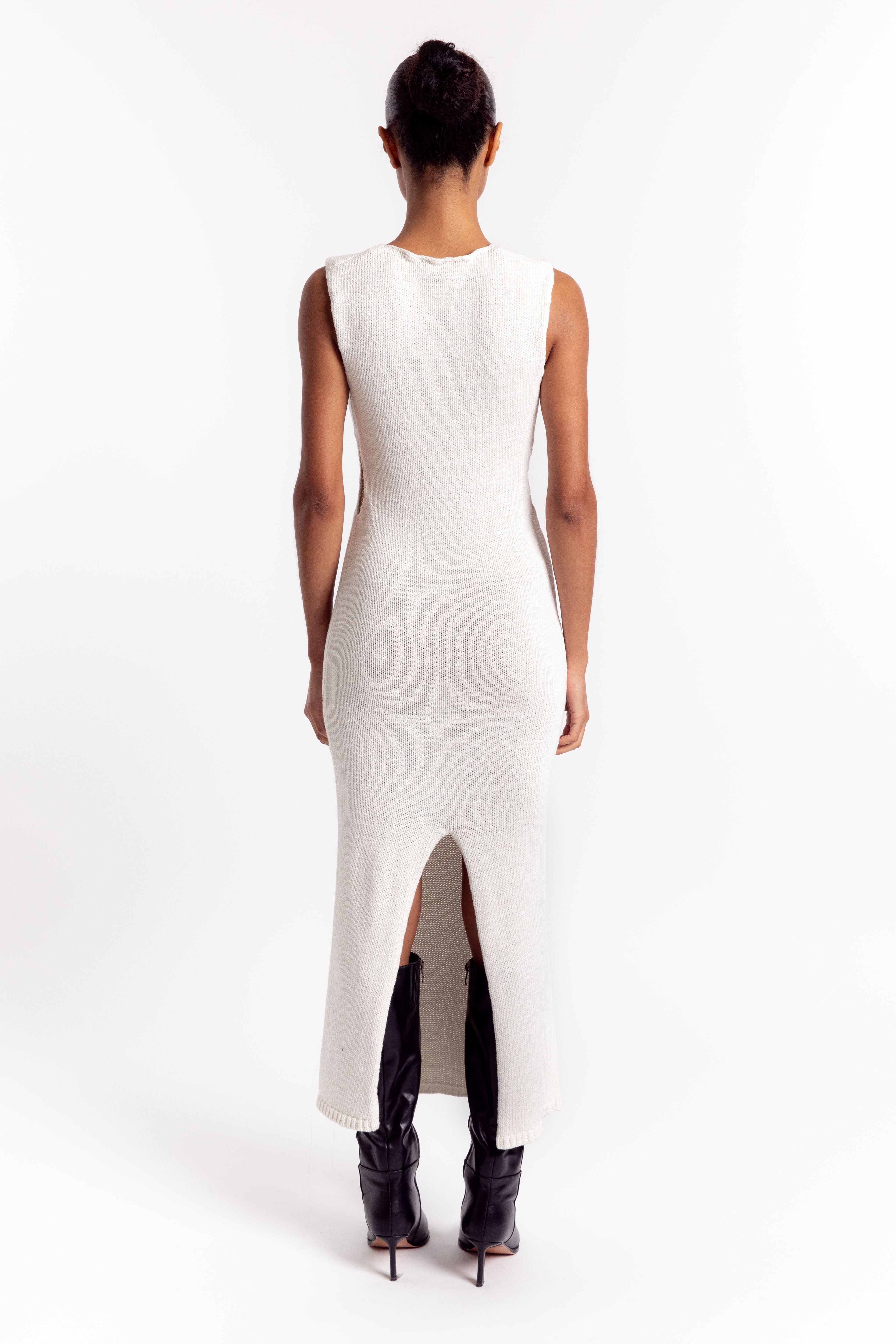 Linen Silk Blend Cut Out Dress - Salt