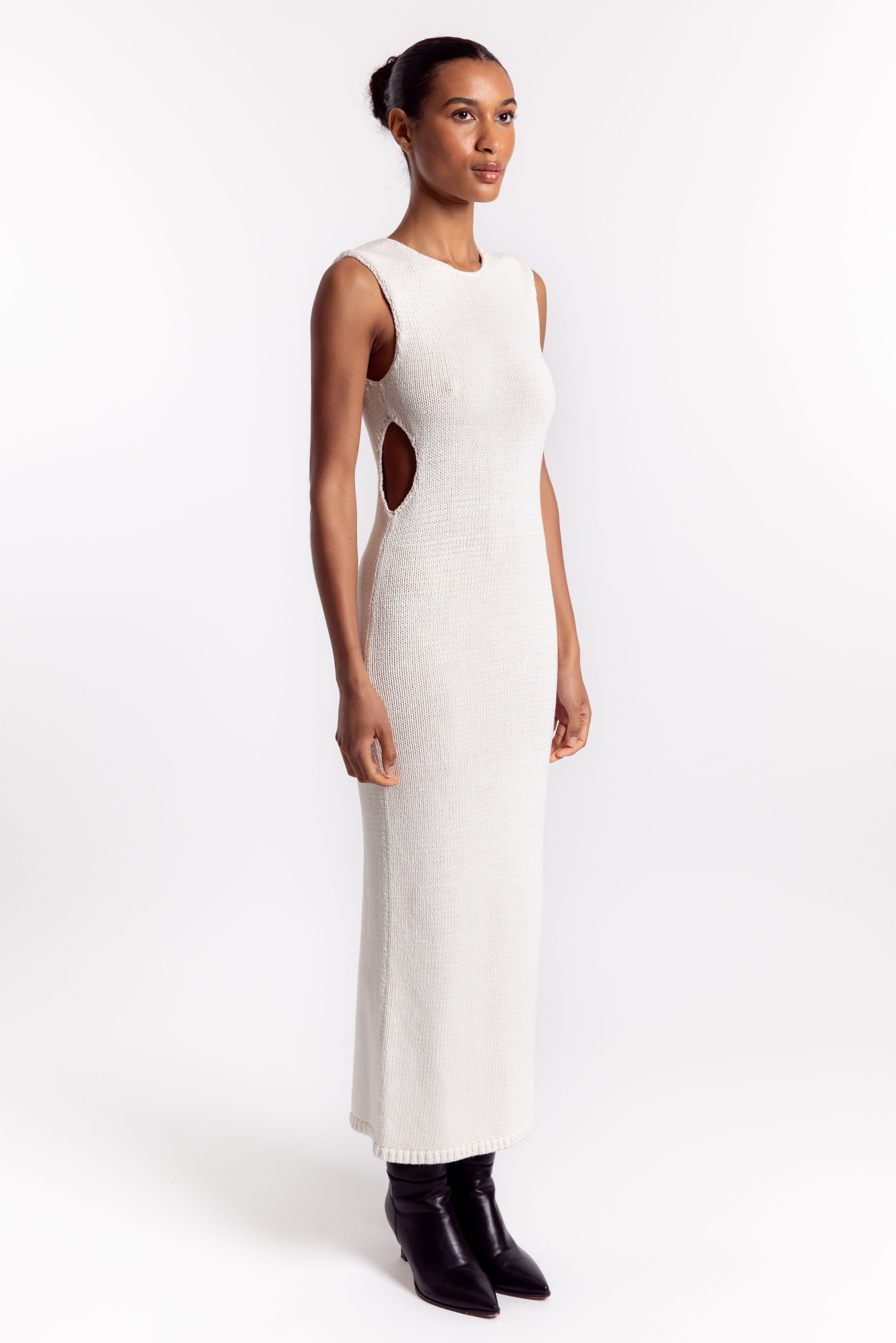 Linen Silk Blend Cut Out Dress - Salt