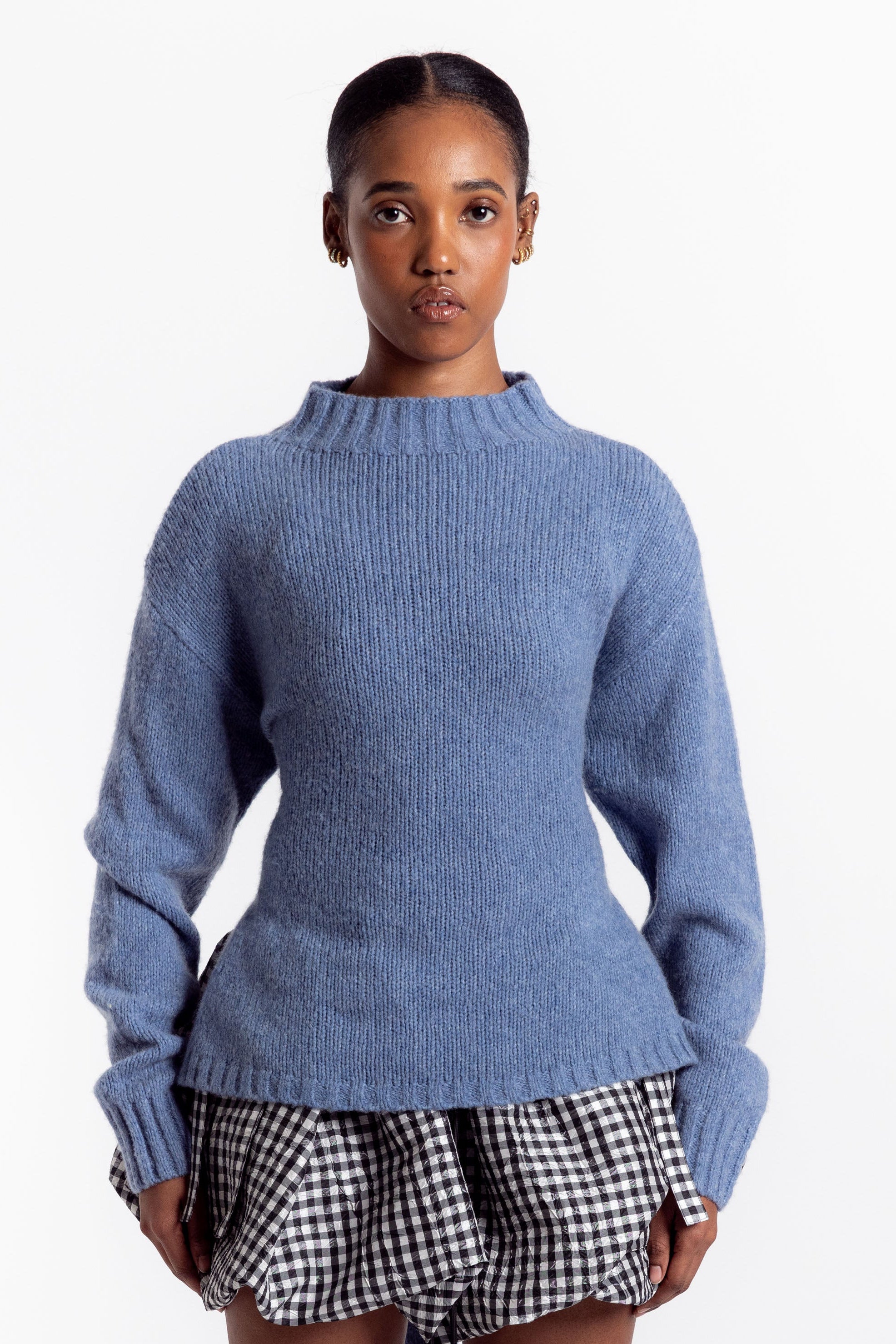 Wool Cashmere Blend Tie Back Jumper - Soft Blue