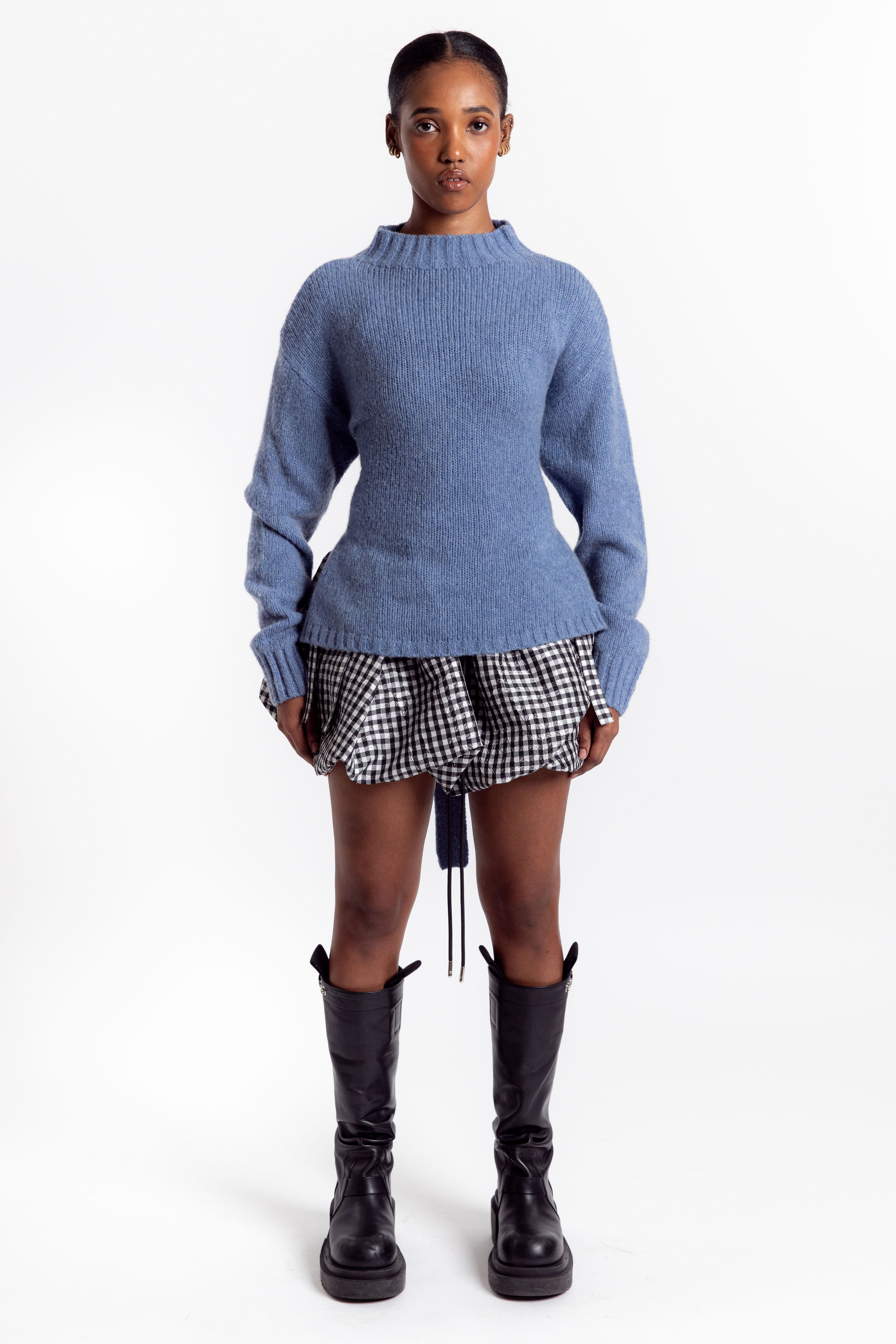 Wool Cashmere Blend Tie Back Jumper - Soft Blue