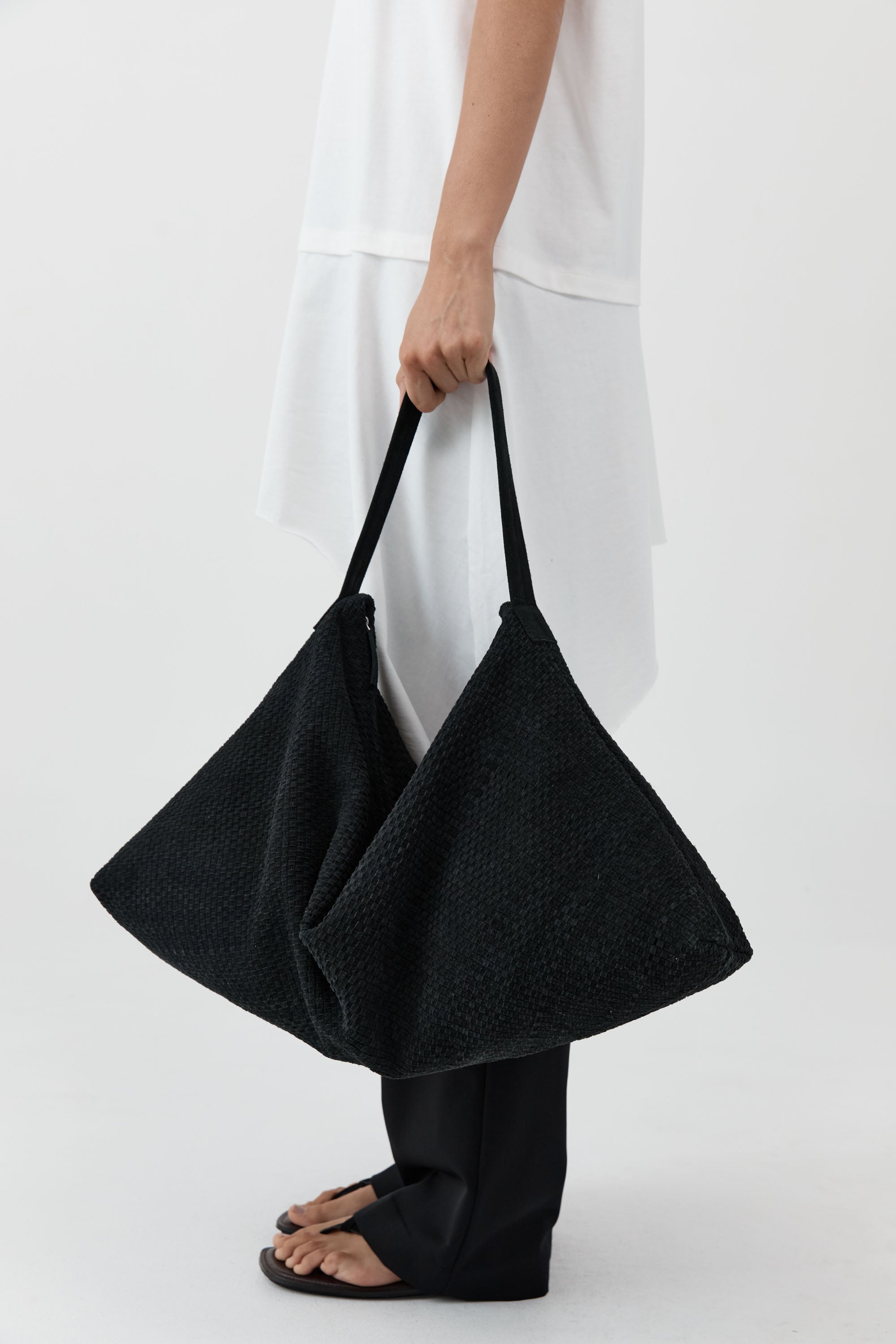 Suede Woven Hobo Bag - Washed Black