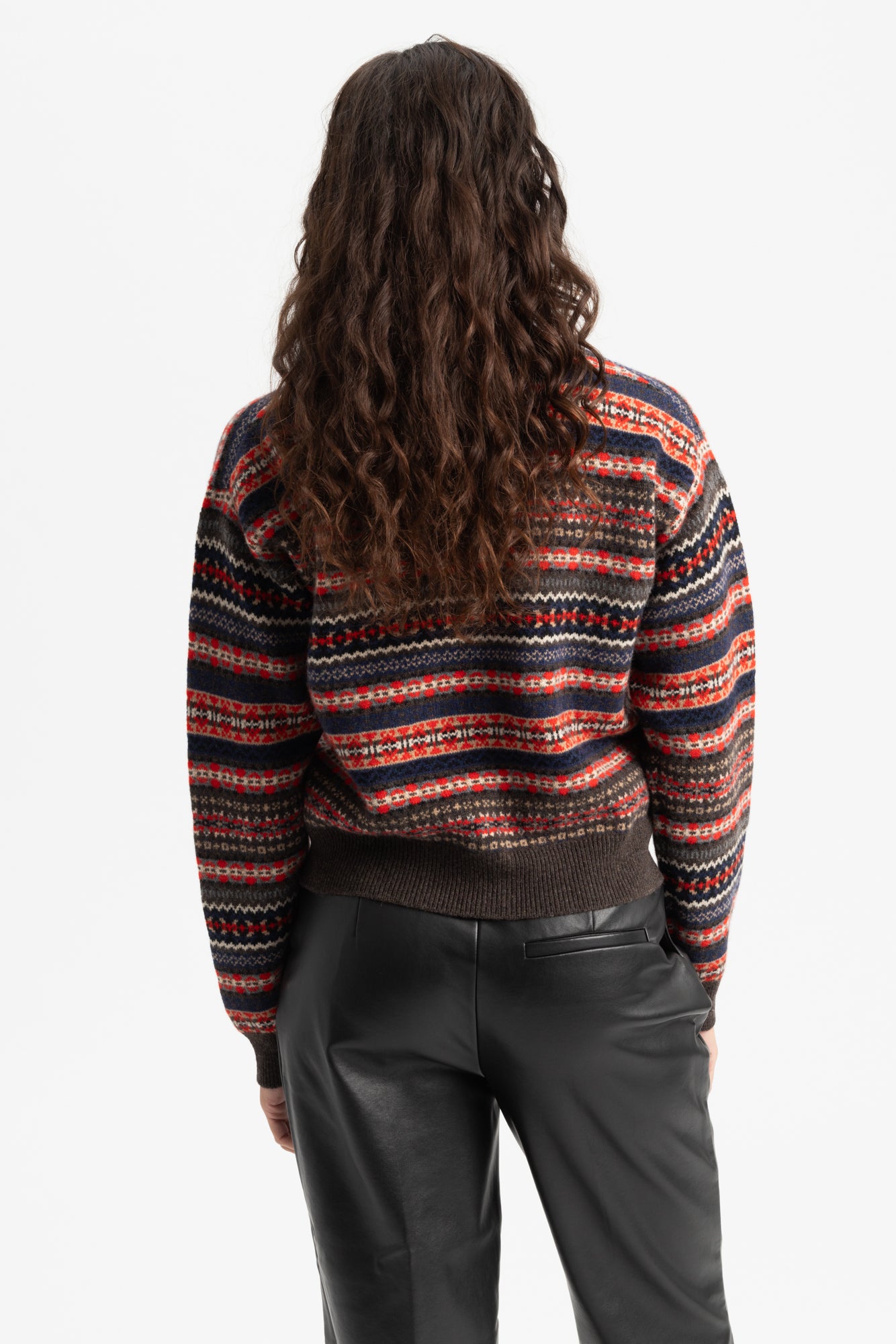 Ada Fairisle Crewneck Cardigan - Cocoa/Outerspace