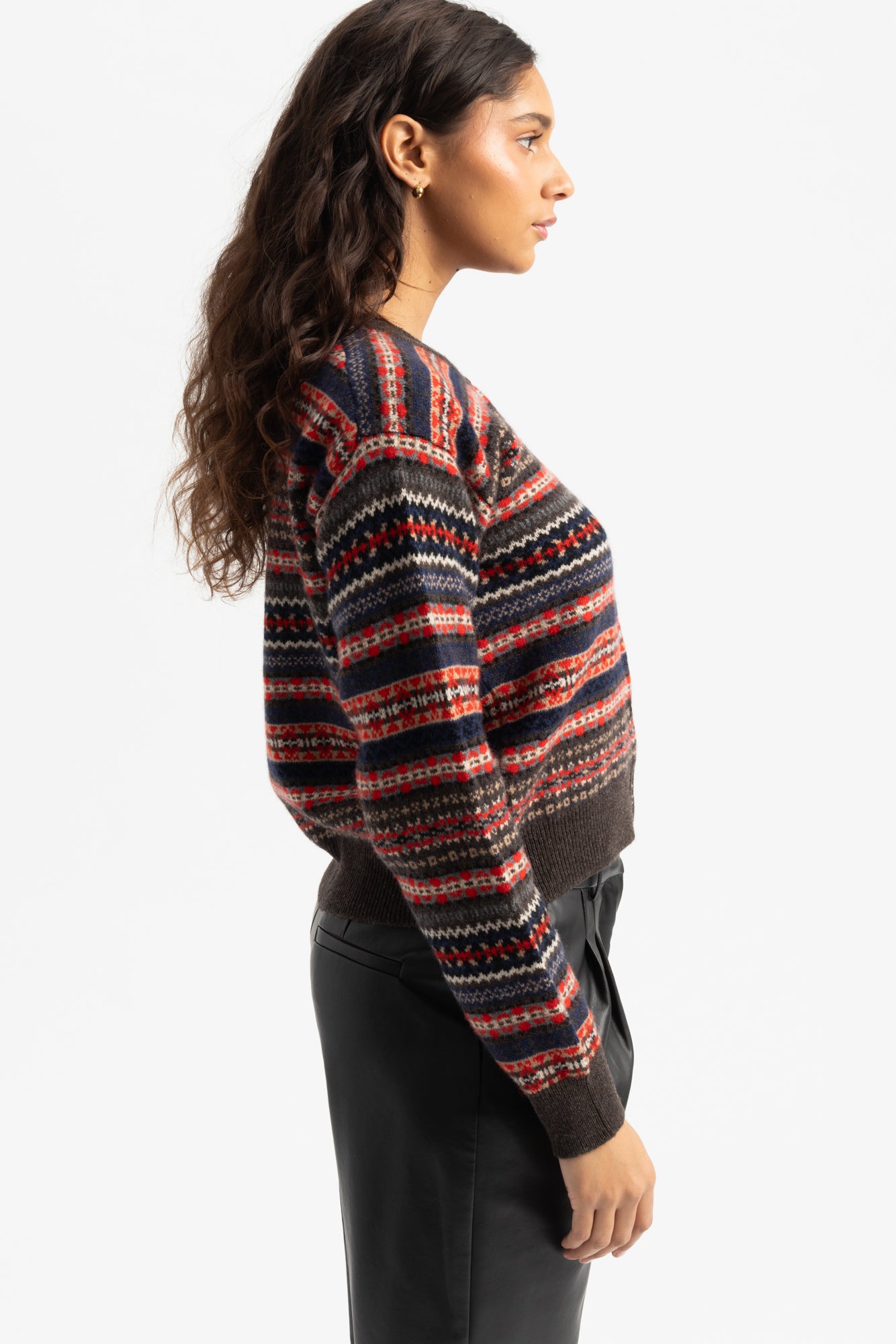 Ada Fairisle Crewneck Cardigan - Cocoa/Outerspace