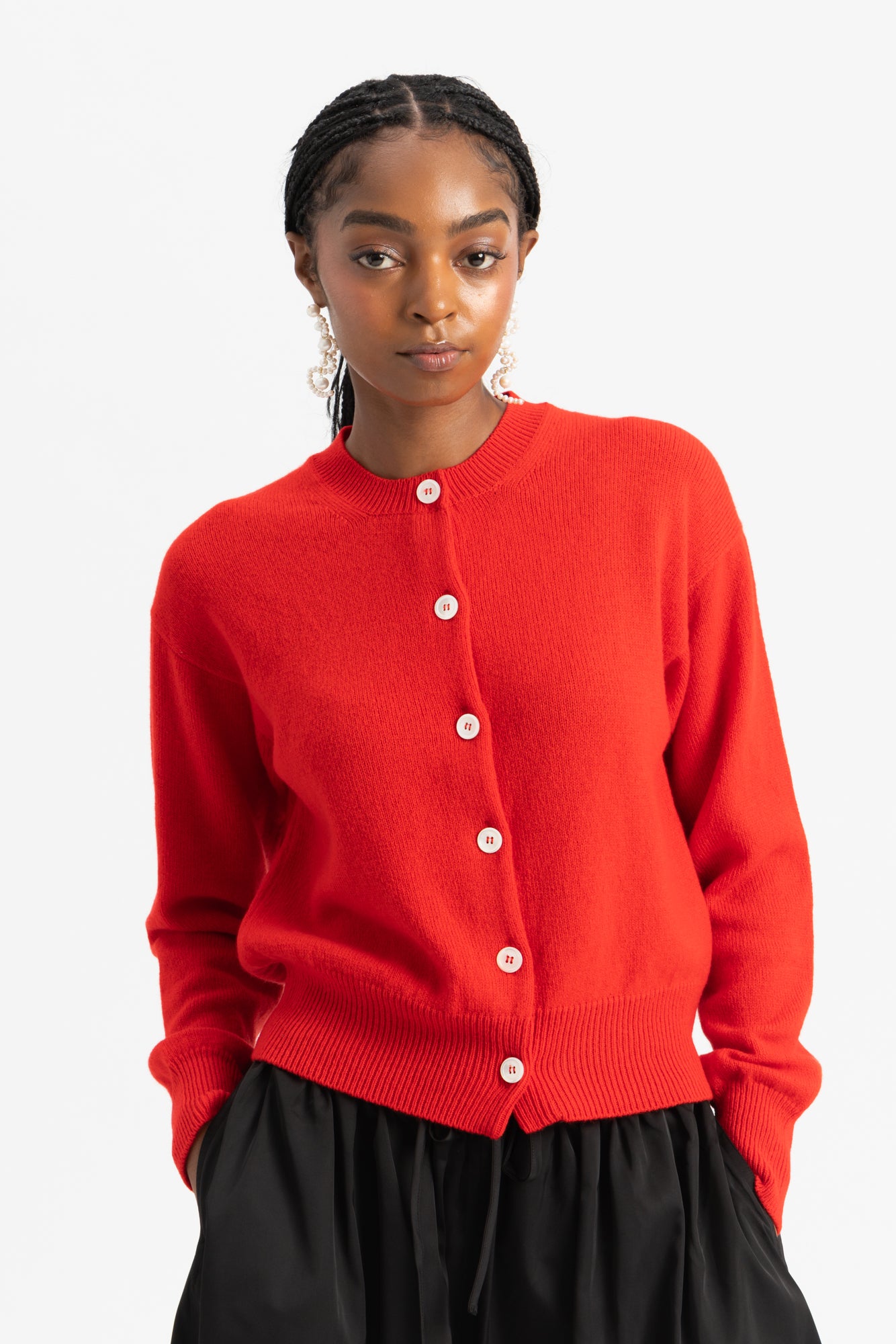 Ada Crewneck Cardigan - Poppy Red