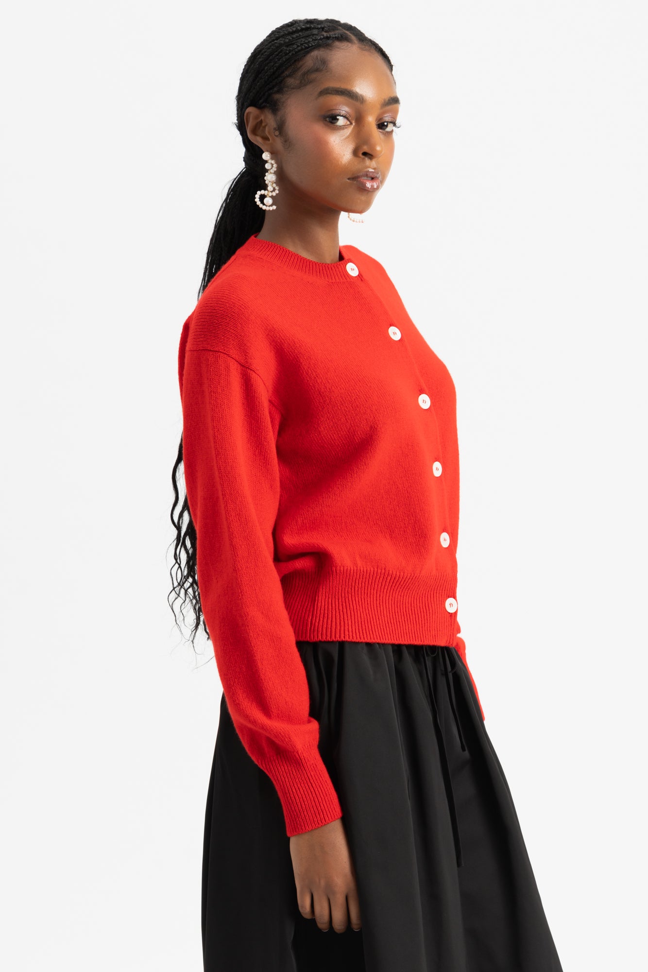 Ada Crewneck Cardigan - Poppy Red