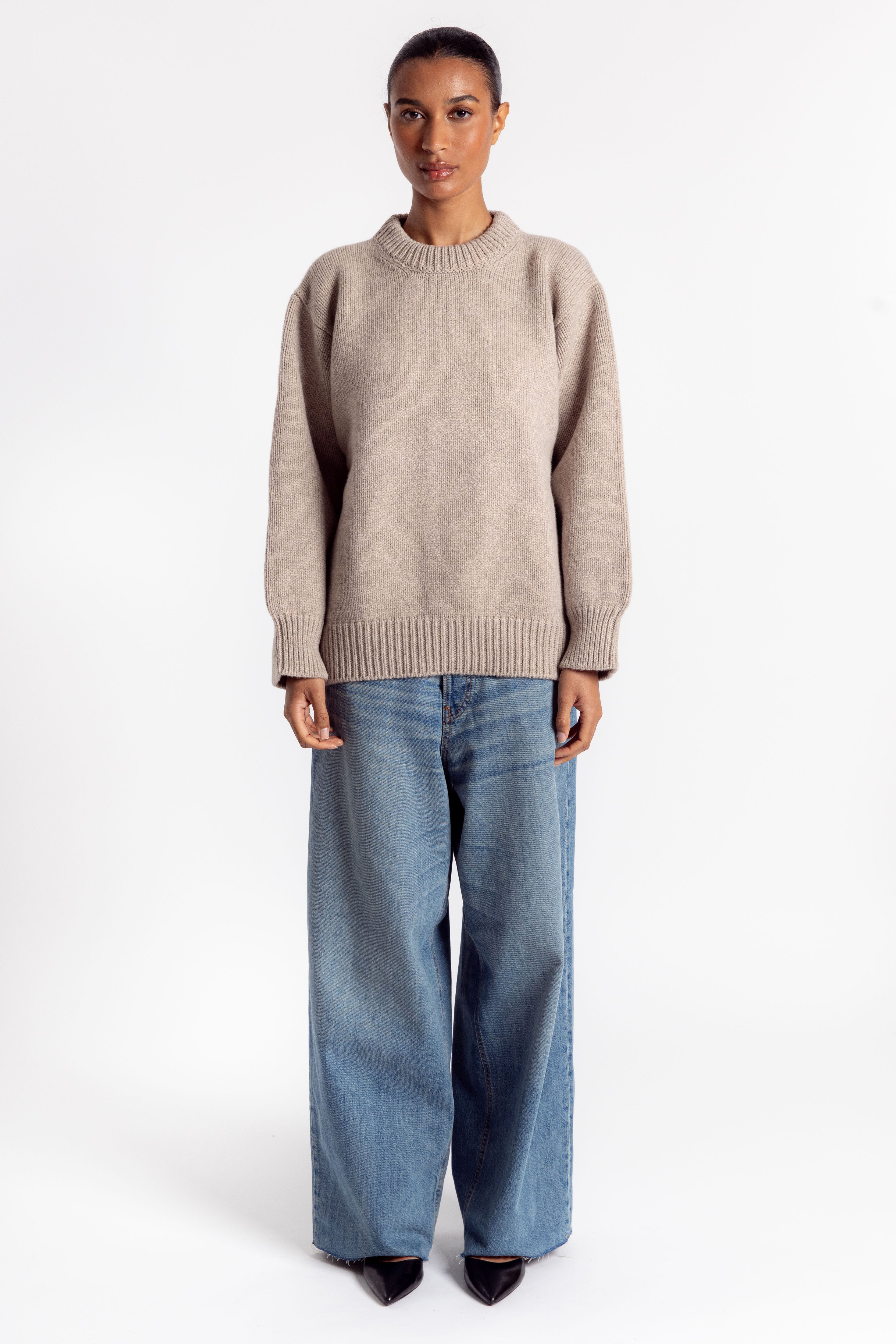 Caragh Chunky Slouch Crewneck - Beige
