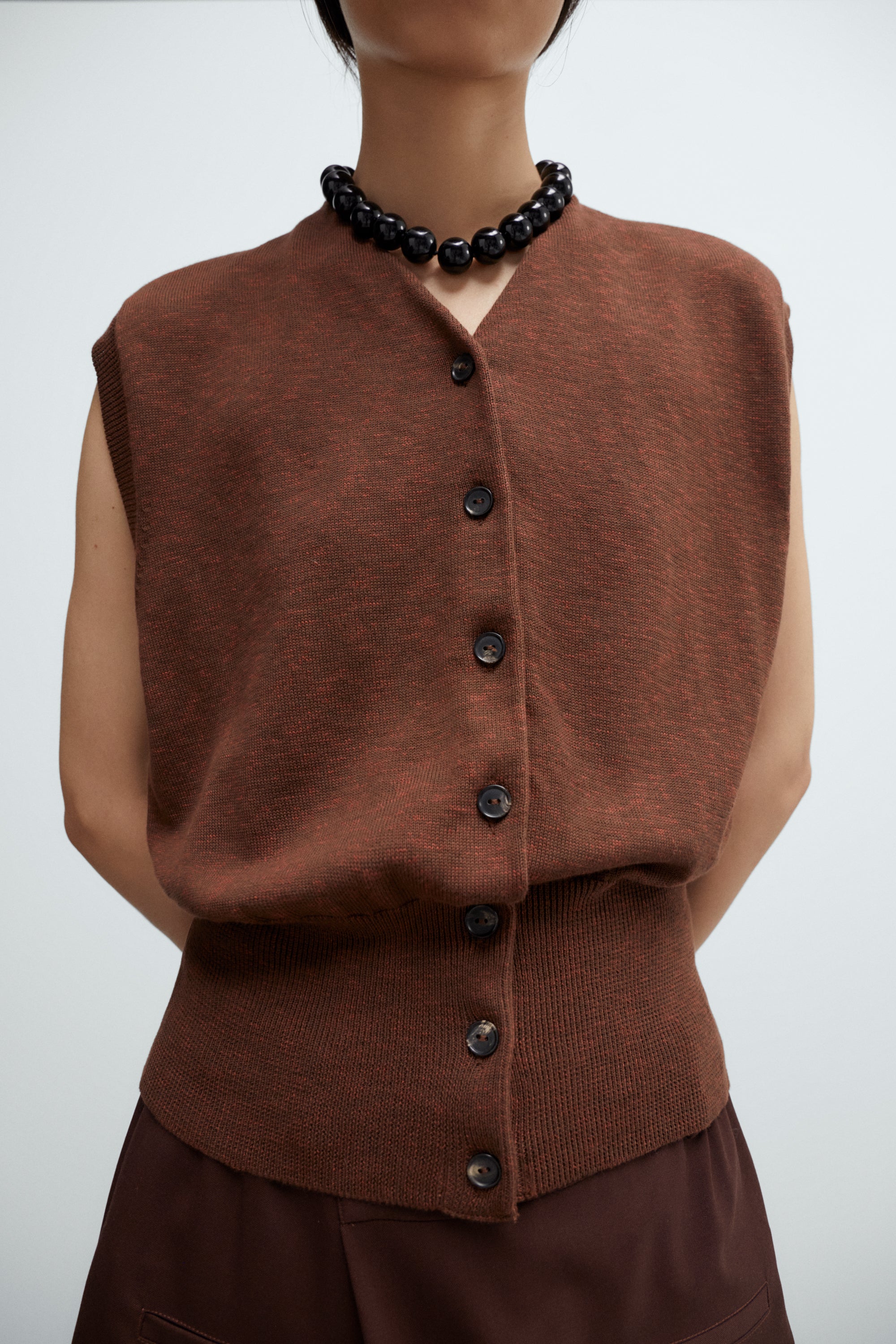 Flecked Cotton Waistcoat - Russet