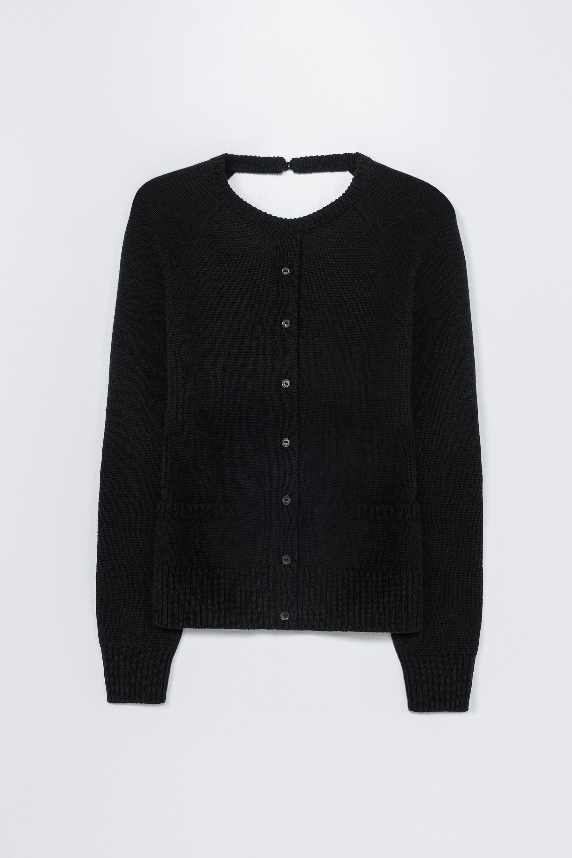 Merino Wool Open-Back Cardigan - Black