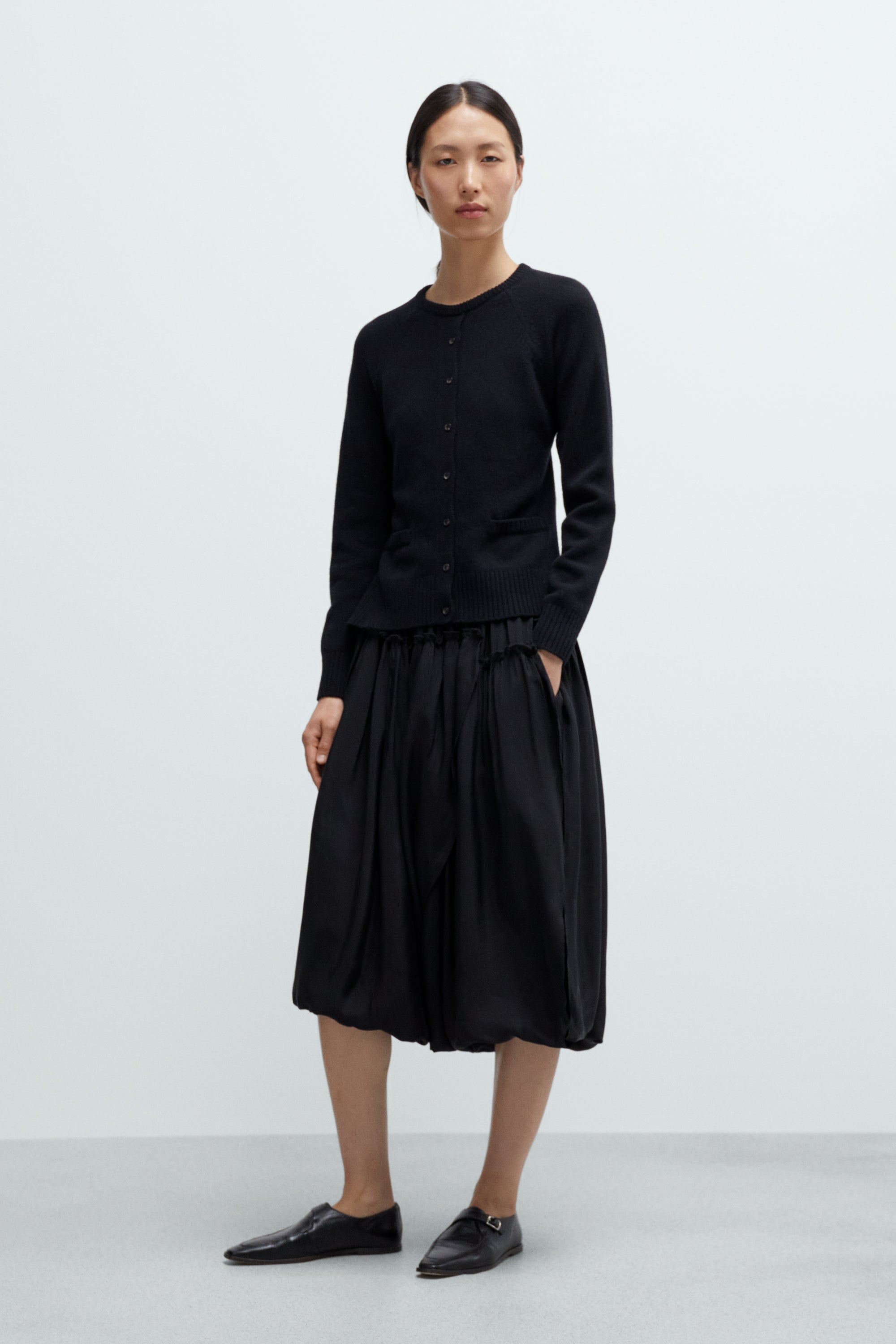 Merino Wool Open-Back Cardigan - Black