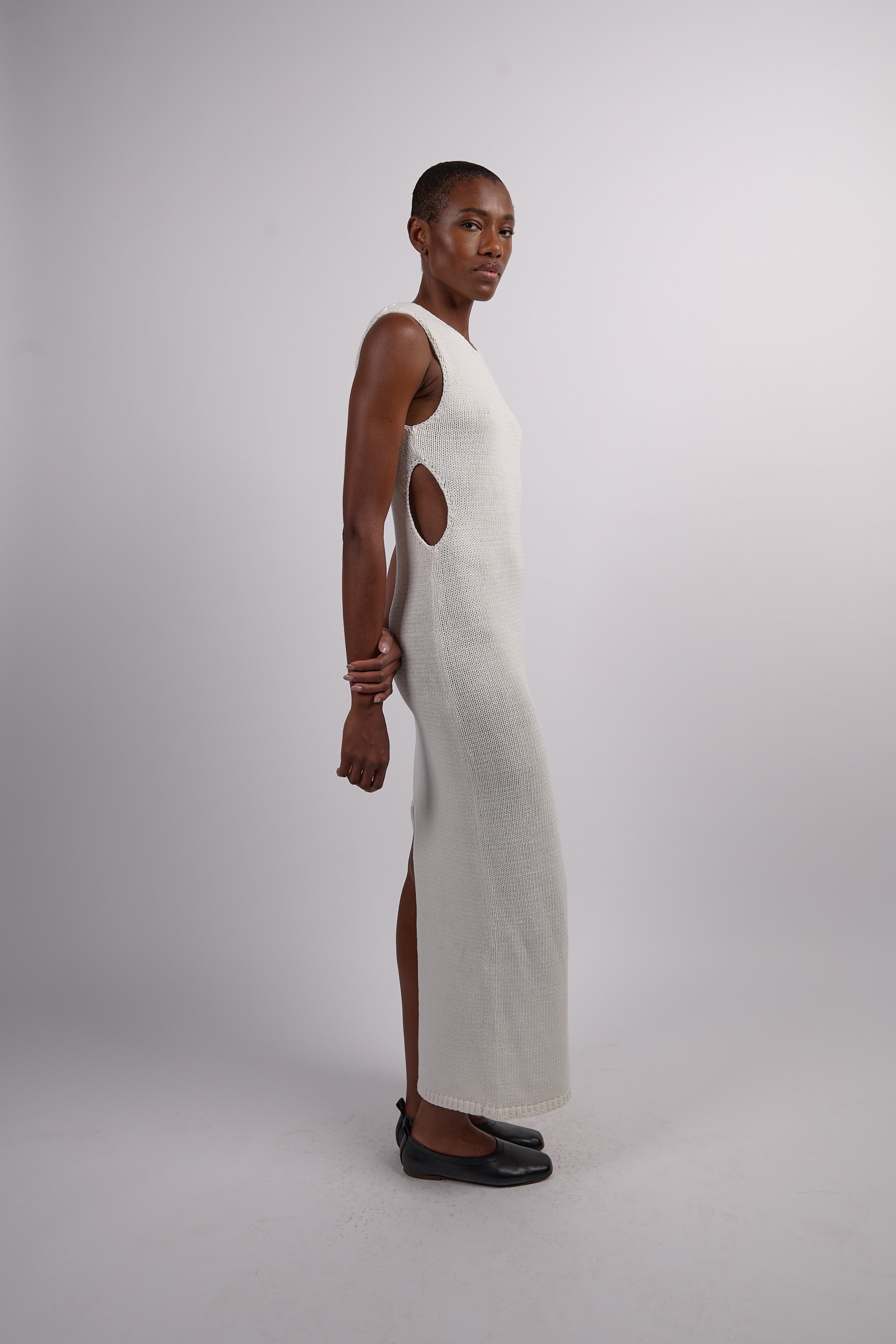 Linen Silk Blend Cut Out Dress - Salt