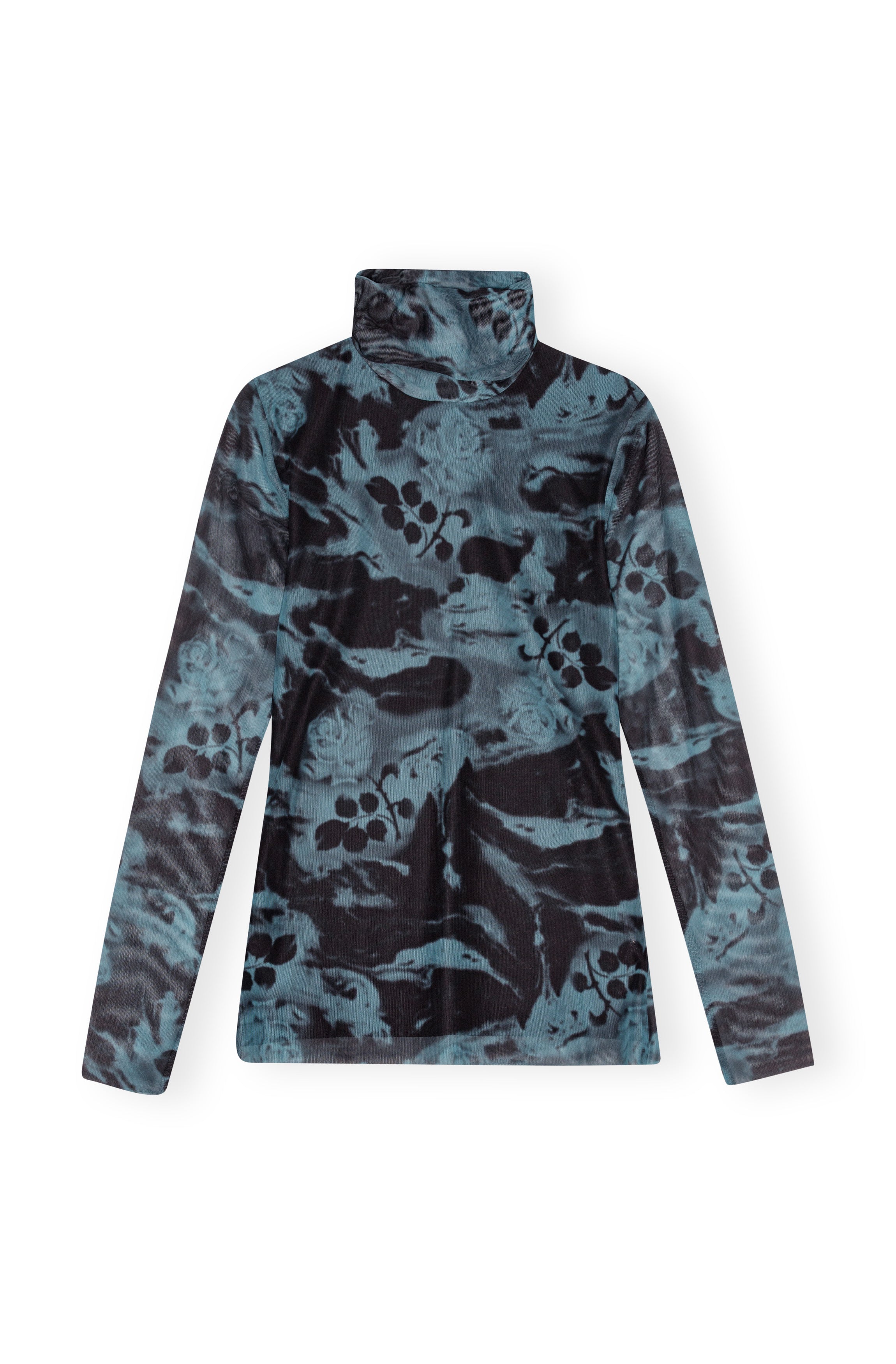 Printed Mesh Long Sleeve Rollneck - Blue Shadow